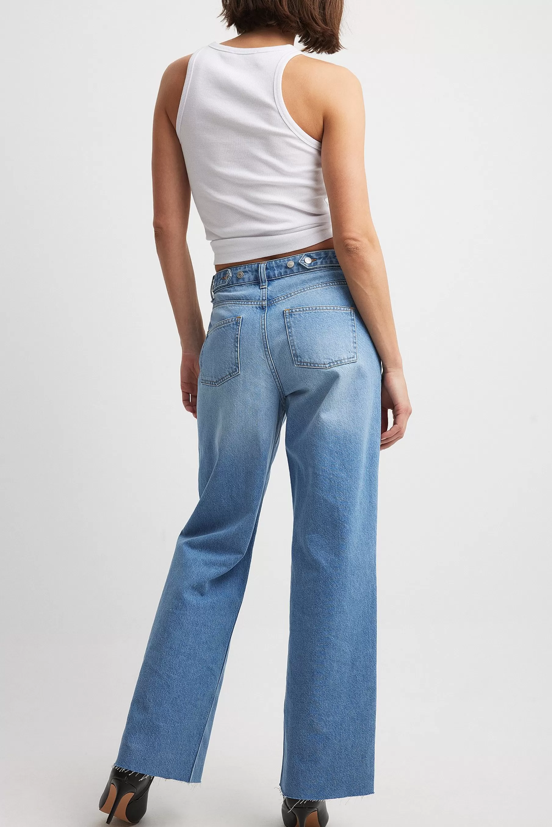 NA-KD Straight High Waist Back Detail Denim Blue