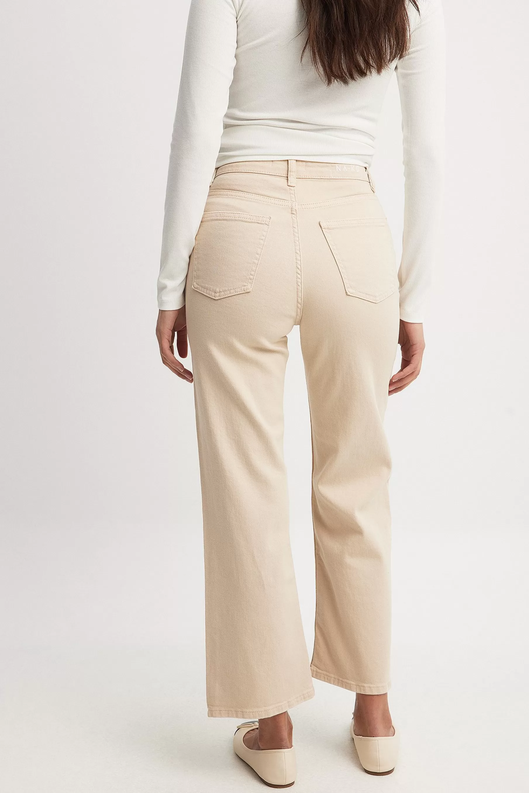 NA-KD Straight High Waist Cropped Jeans Beige