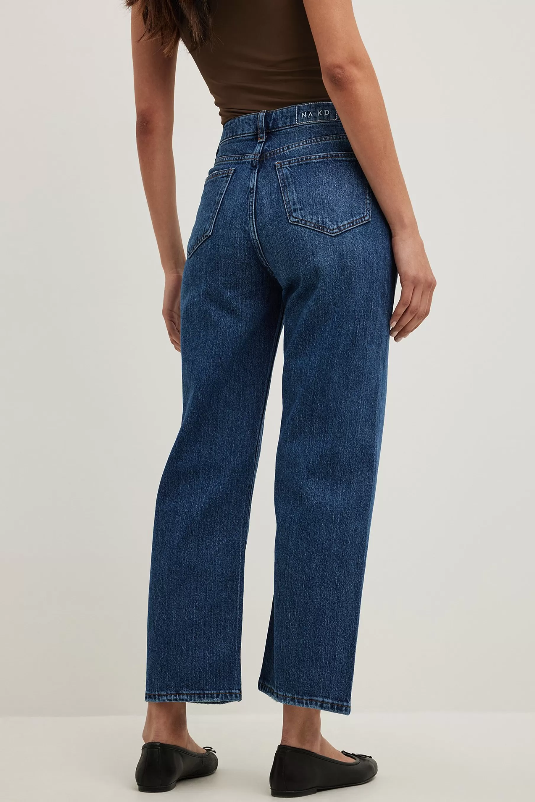 NA-KD Straight High Waist Cropped Jeans Blue