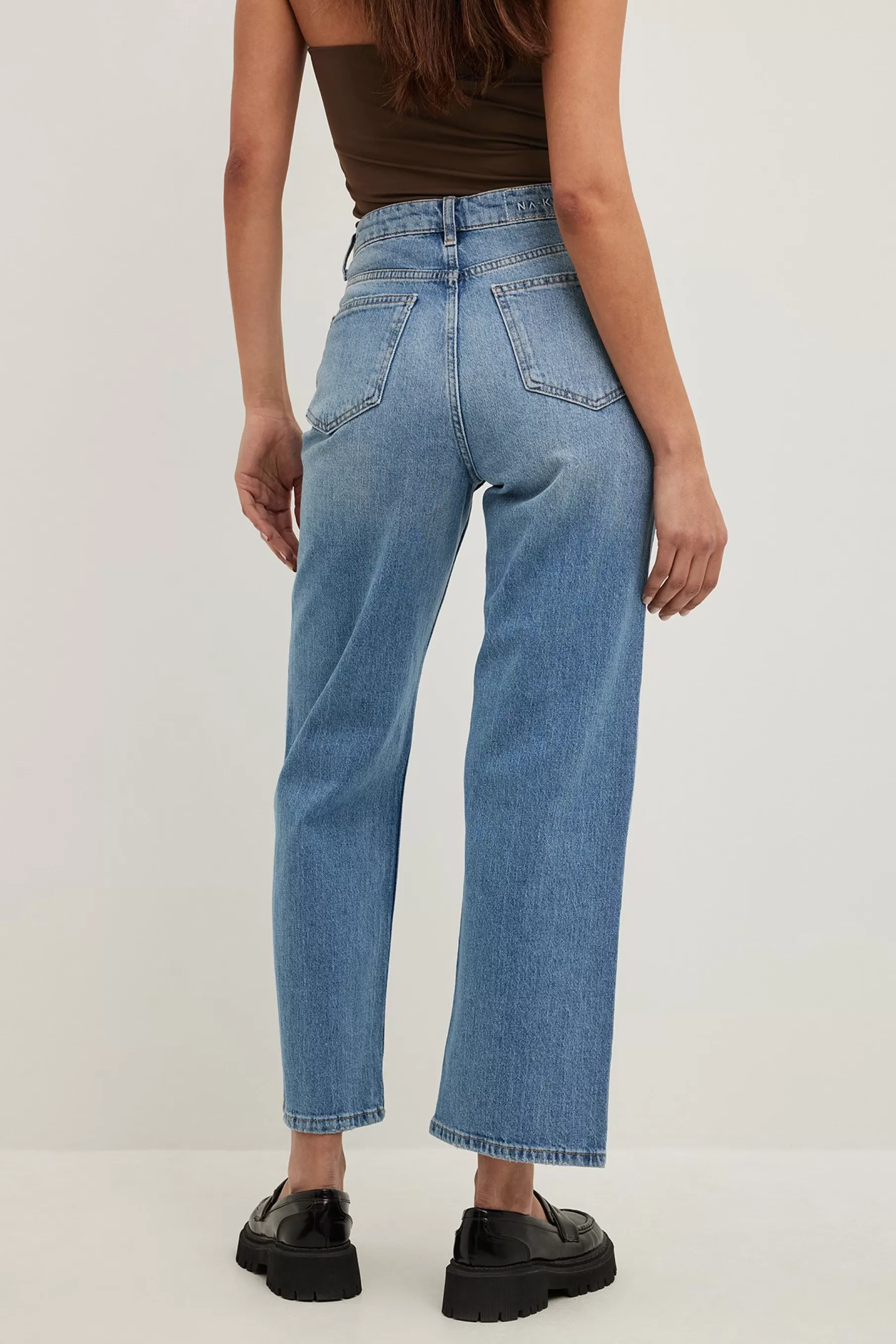 NA-KD Straight High Waist Cropped Jeans Blue