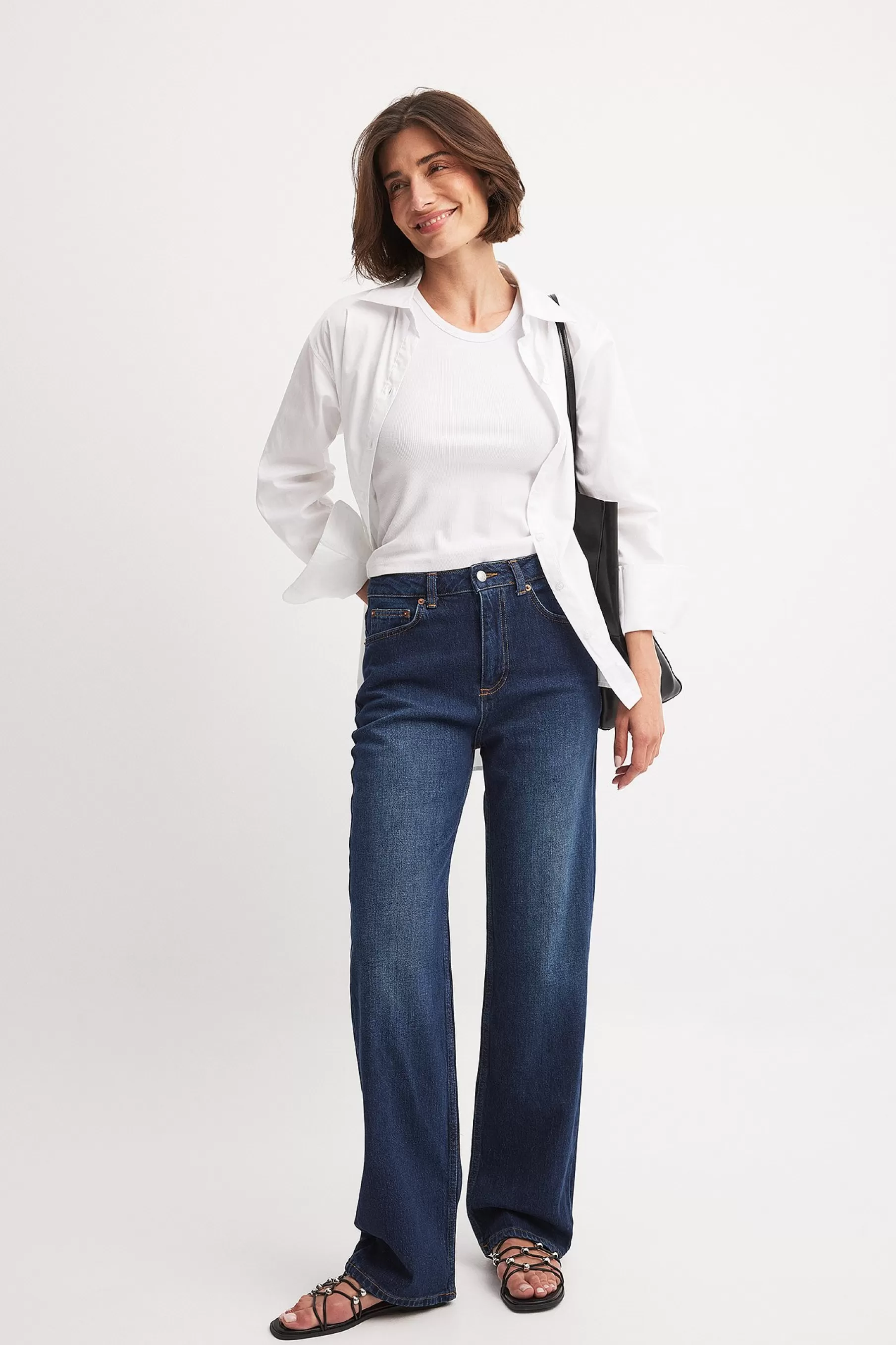 NA-KD Straight High Waist Jeans Blue