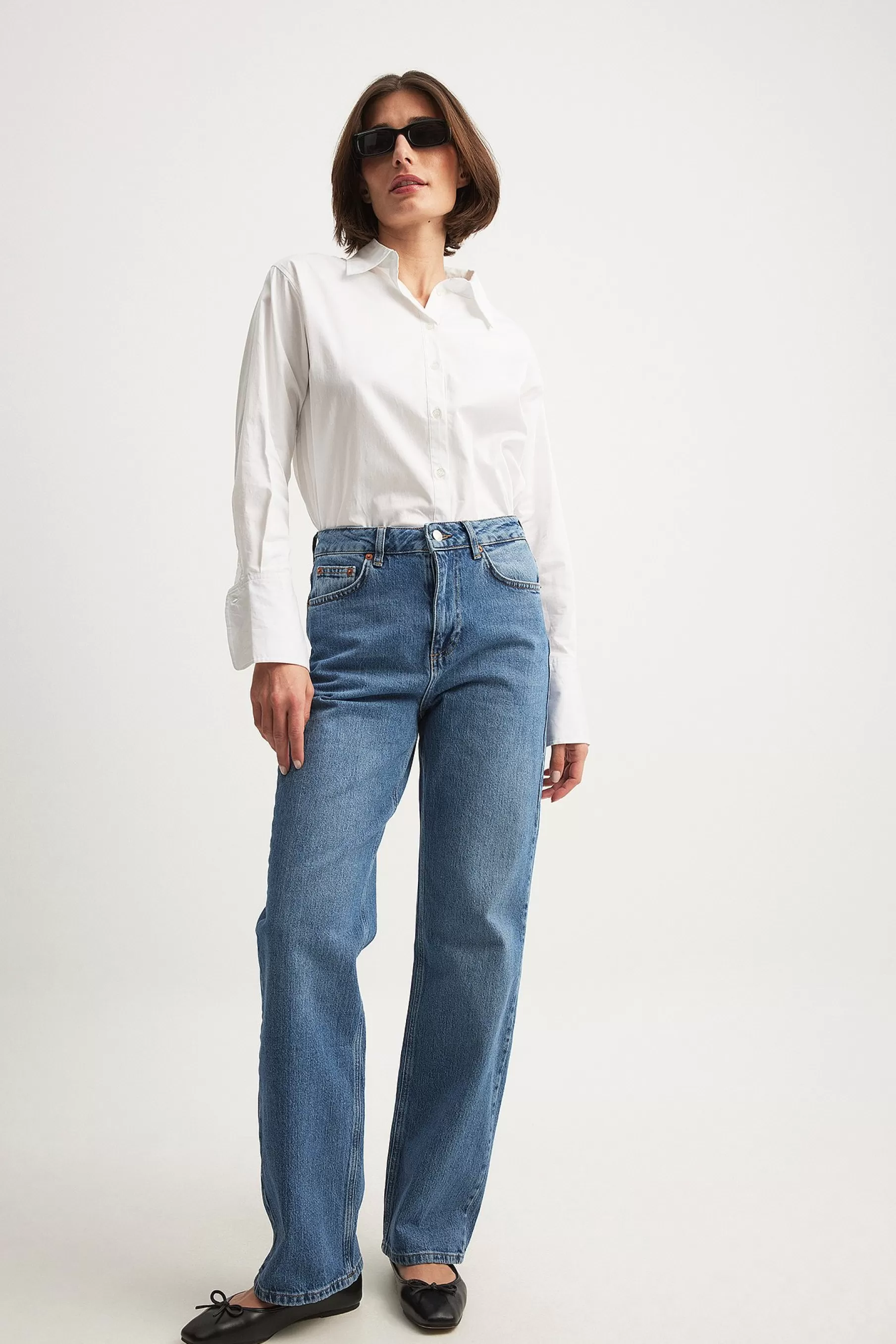 NA-KD Straight High Waist Jeans Blue