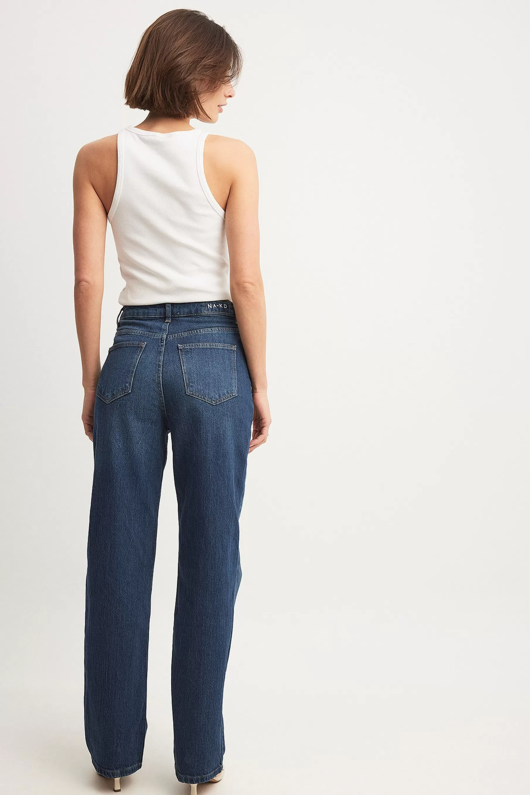 NA-KD Straight High Waist Jeans Blue