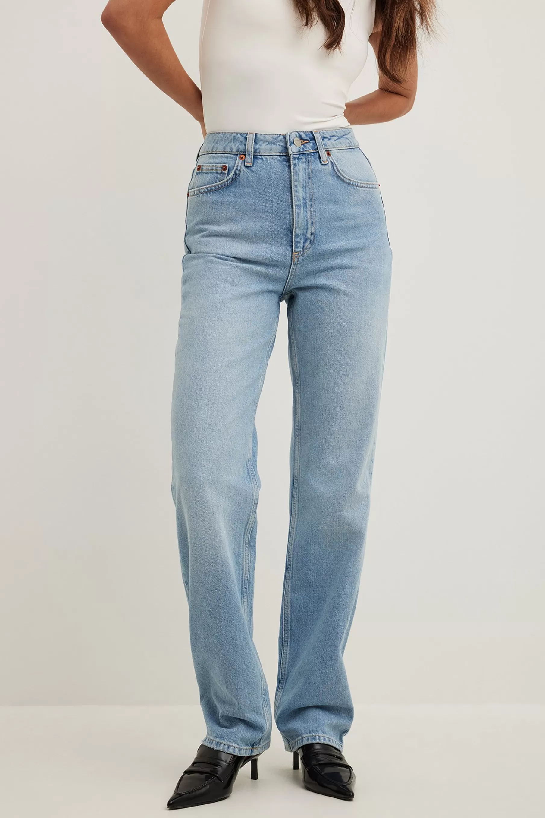 NA-KD Straight High Waist Jeans Blue