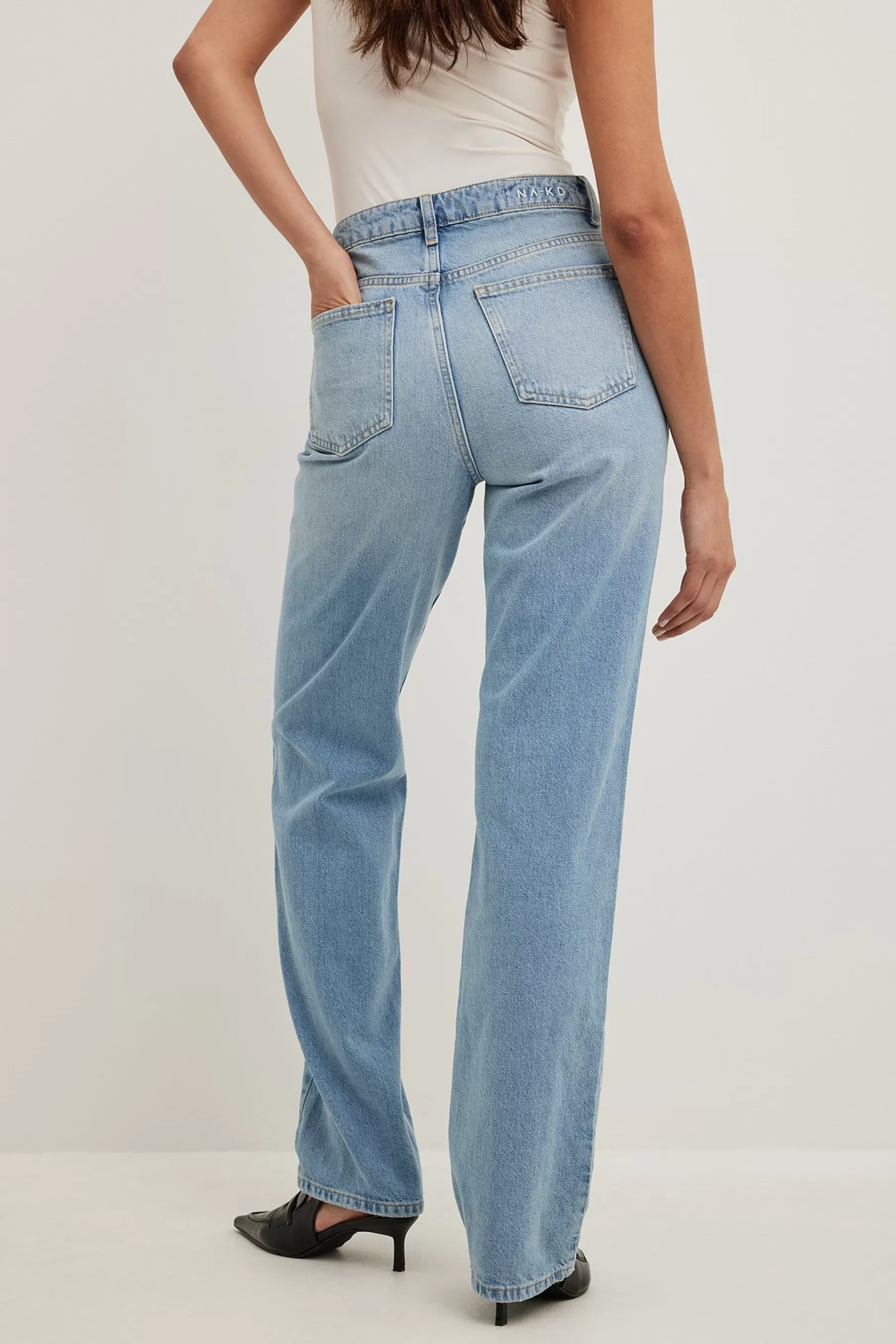 NA-KD Straight High Waist Jeans Blue