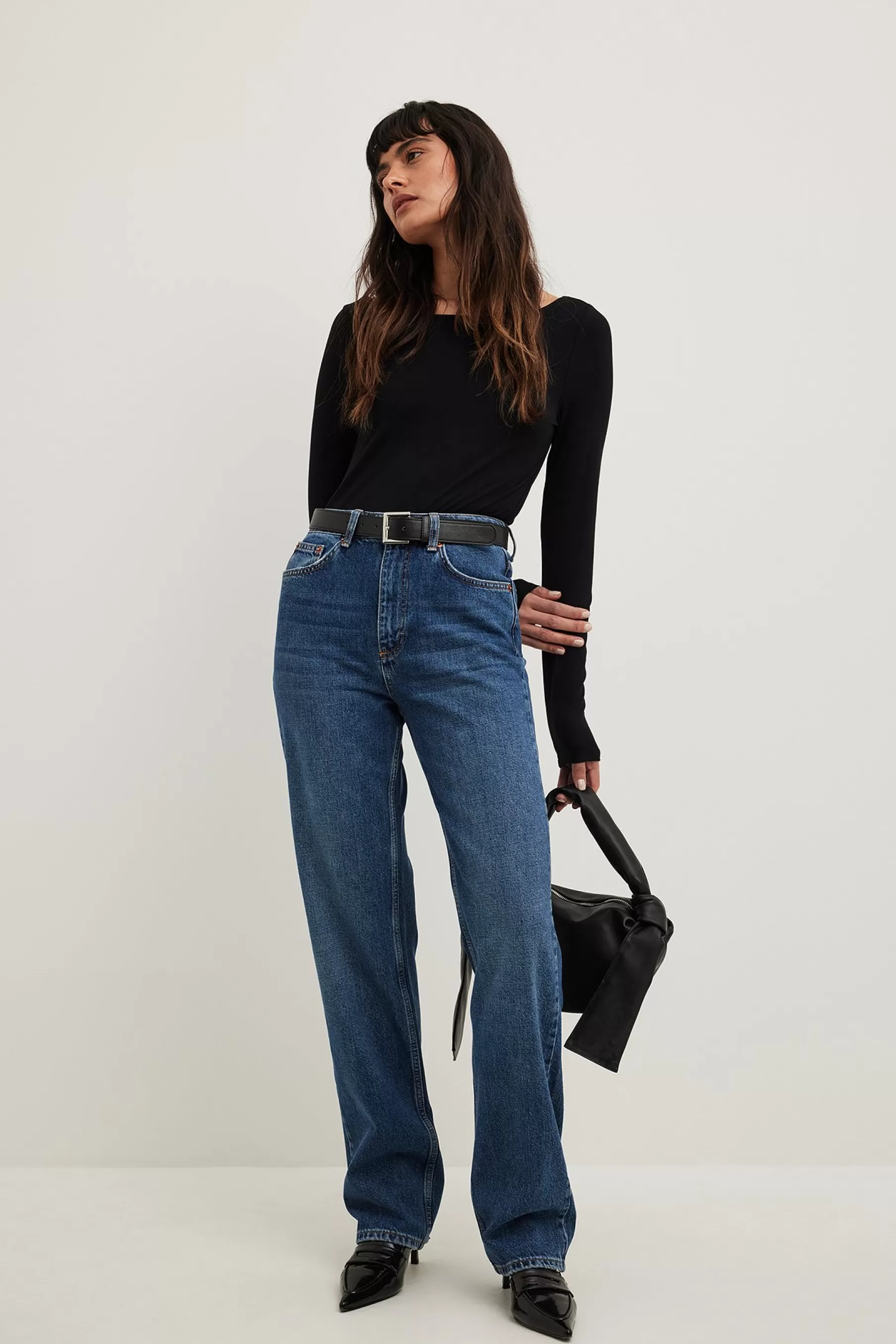 NA-KD Straight High Waist Jeans Blue