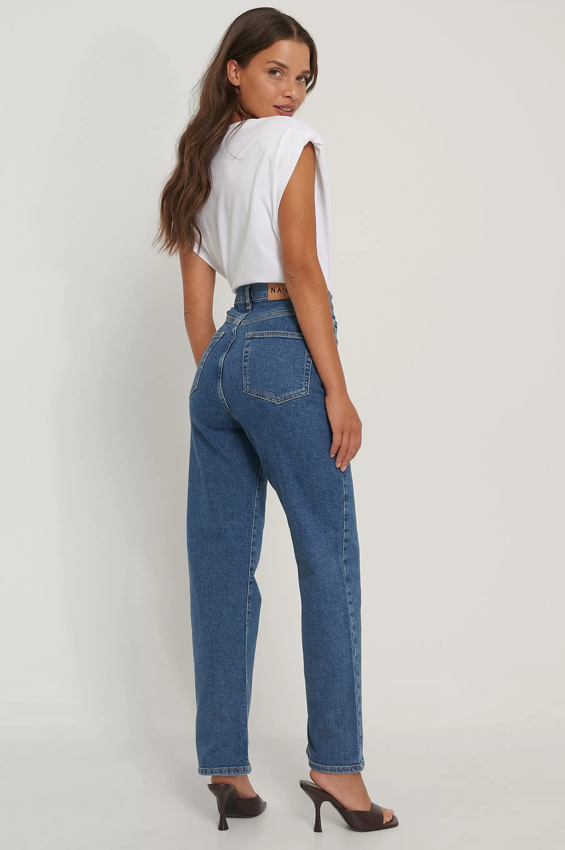 NA-KD Straight High Waist Jeans Blue