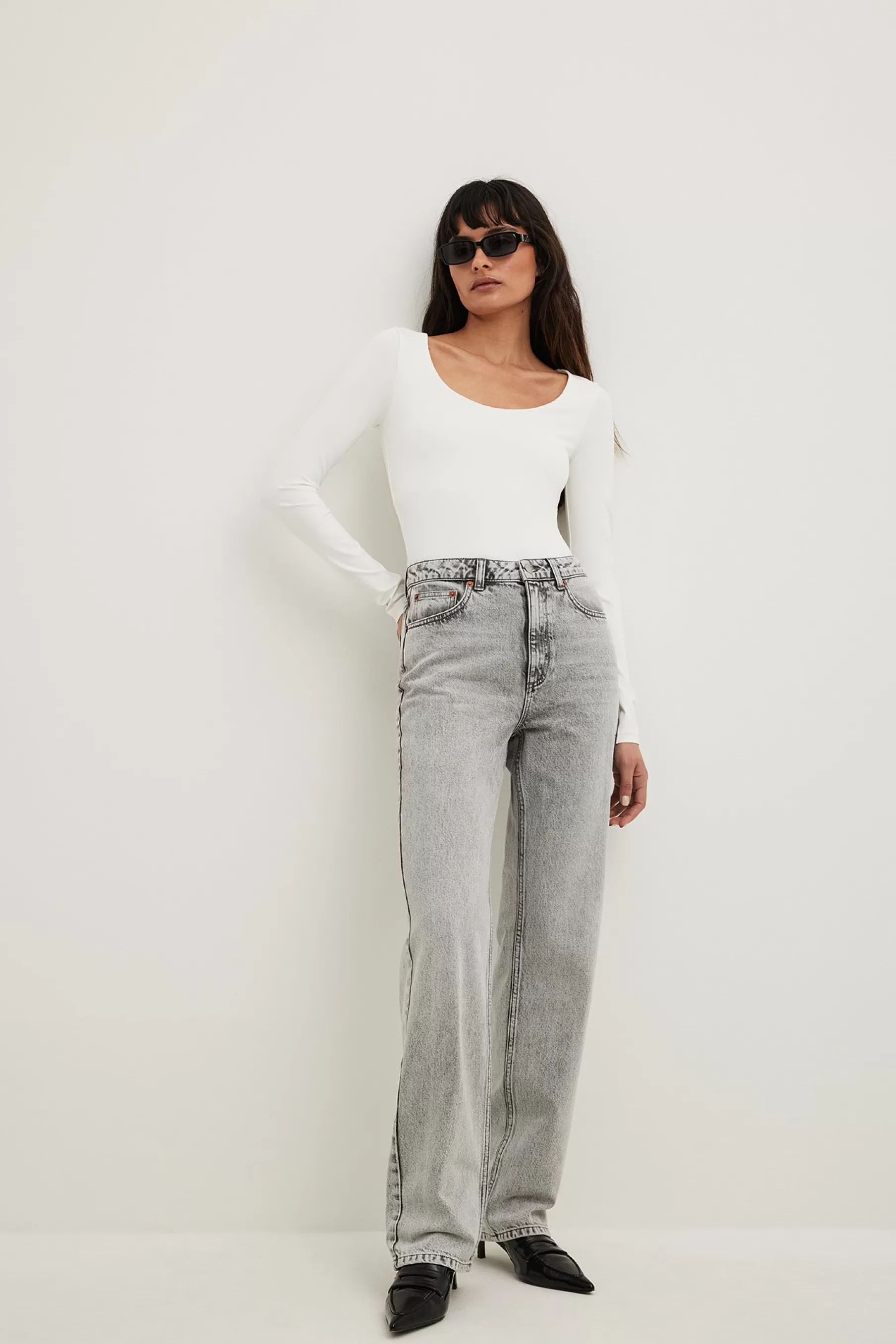 NA-KD Straight High Waist Jeans Grey