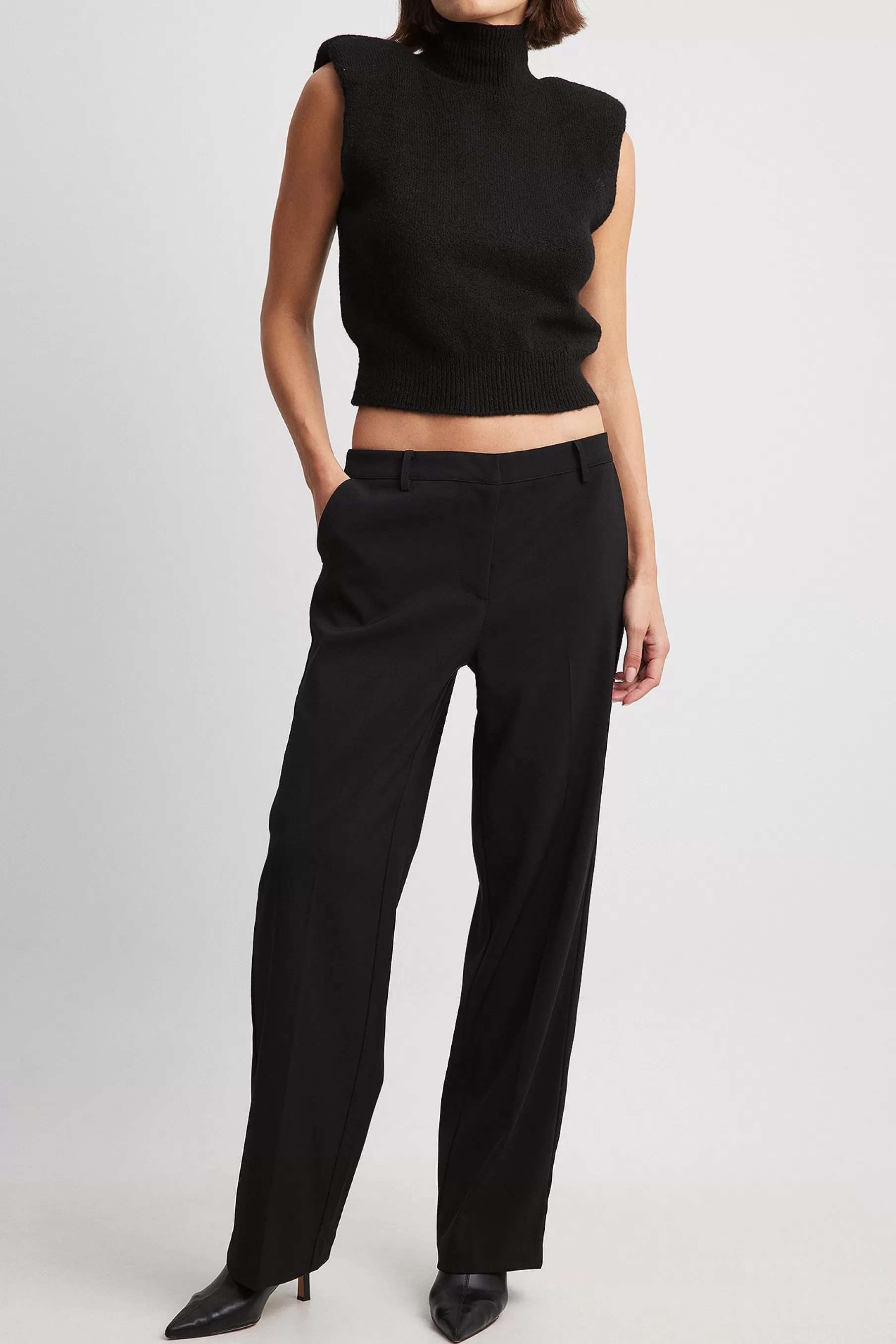 NA-KD Straight Low Waist Suit Pants Black