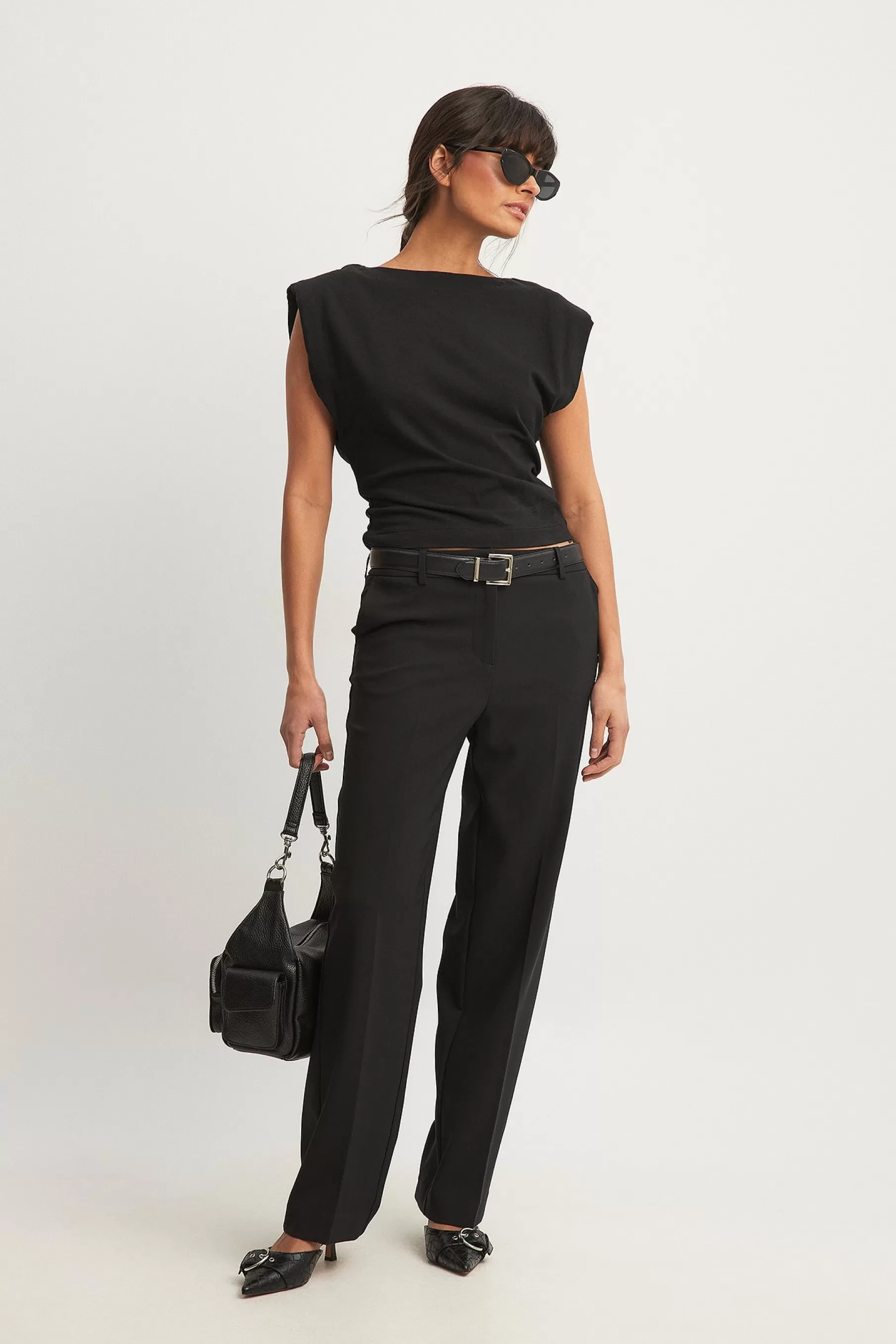 NA-KD Straight Low Waist Suit Pants Black