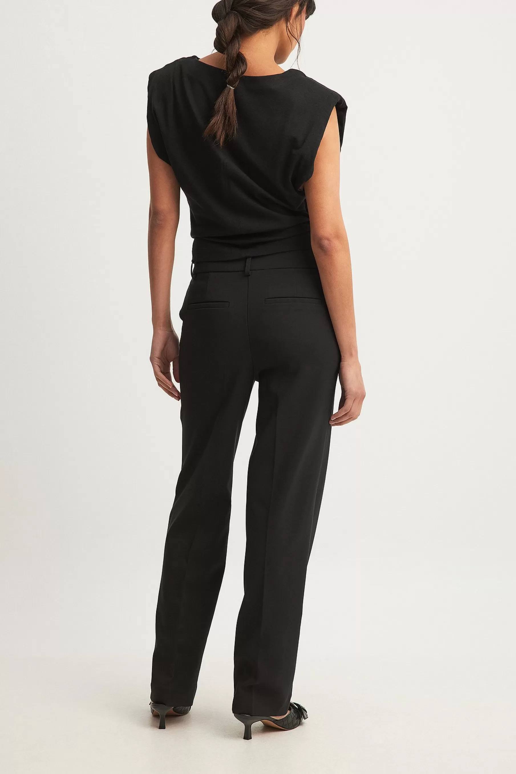 NA-KD Straight Low Waist Suit Pants Black