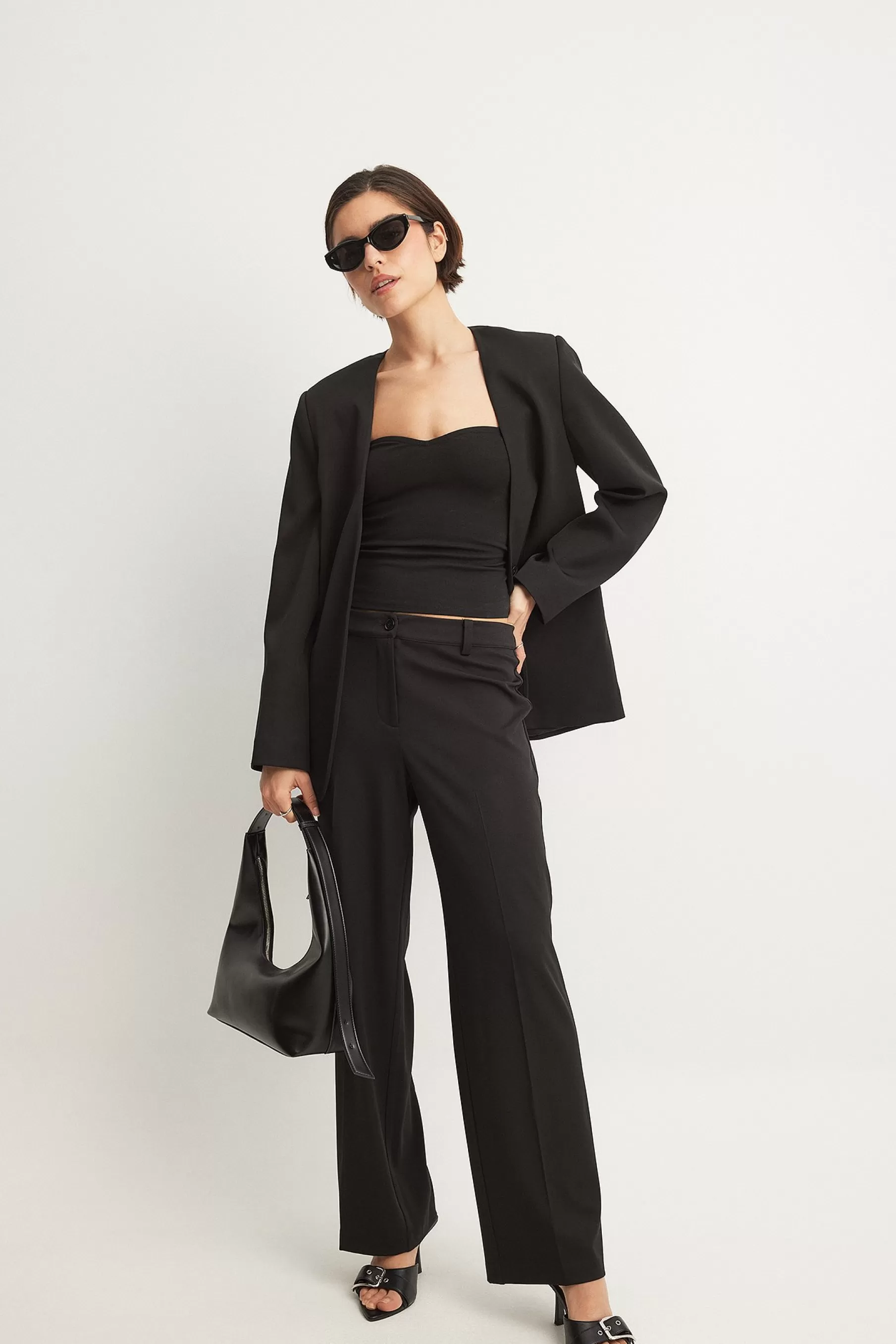 NA-KD Straight Low Waist Suit Pants Black