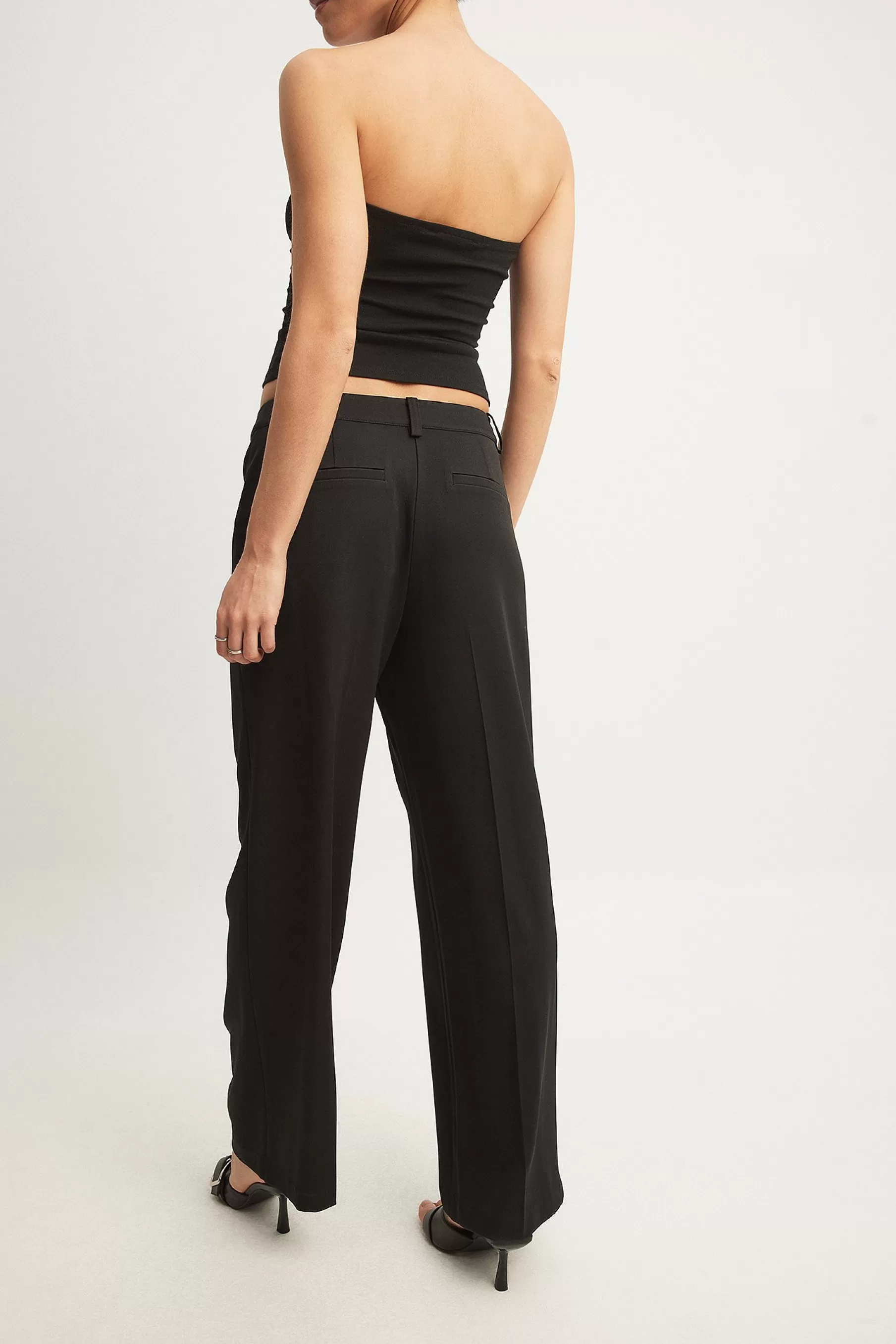 NA-KD Straight Low Waist Suit Pants Black