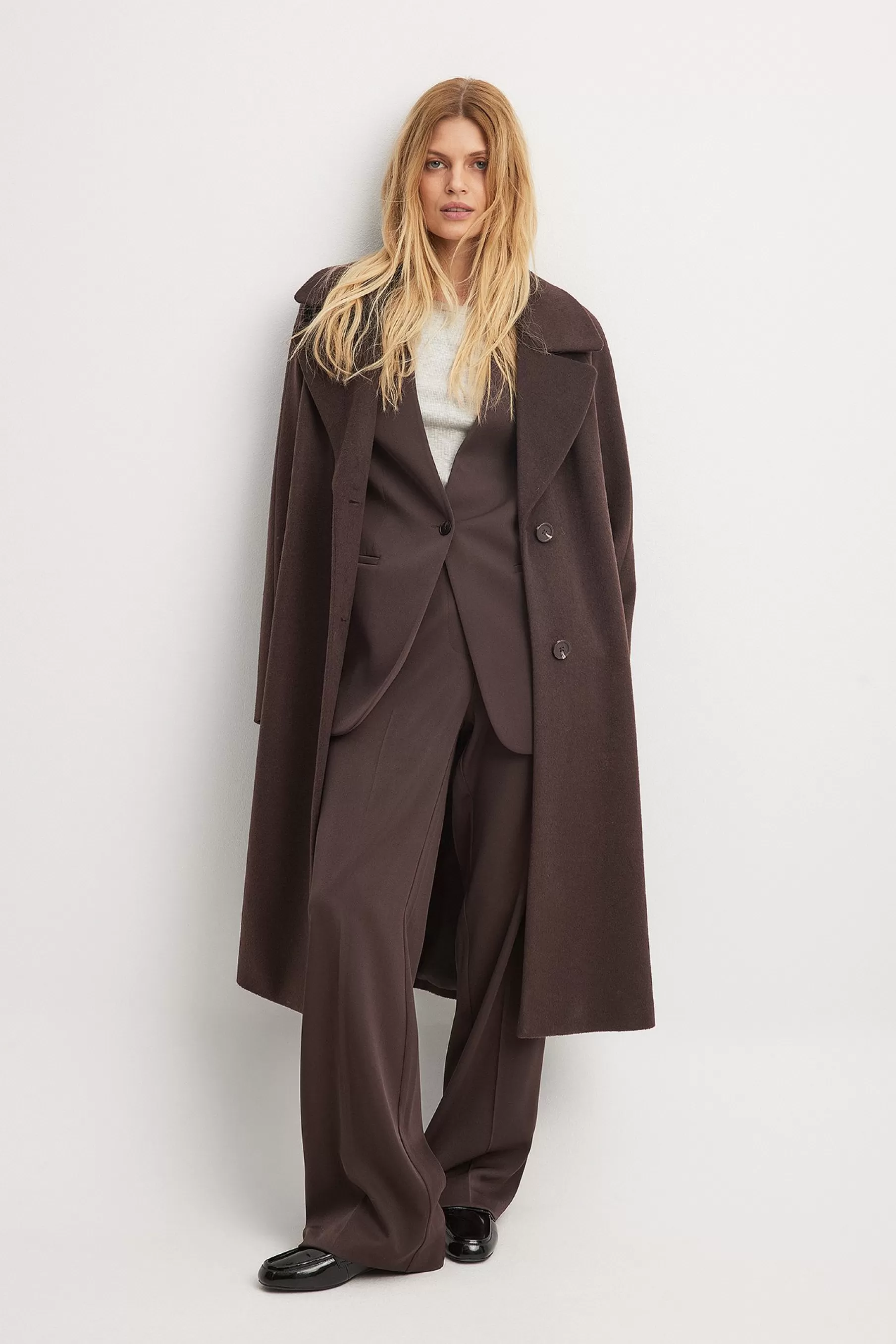 NA-KD Straight Low Waist Suit Pants Brown