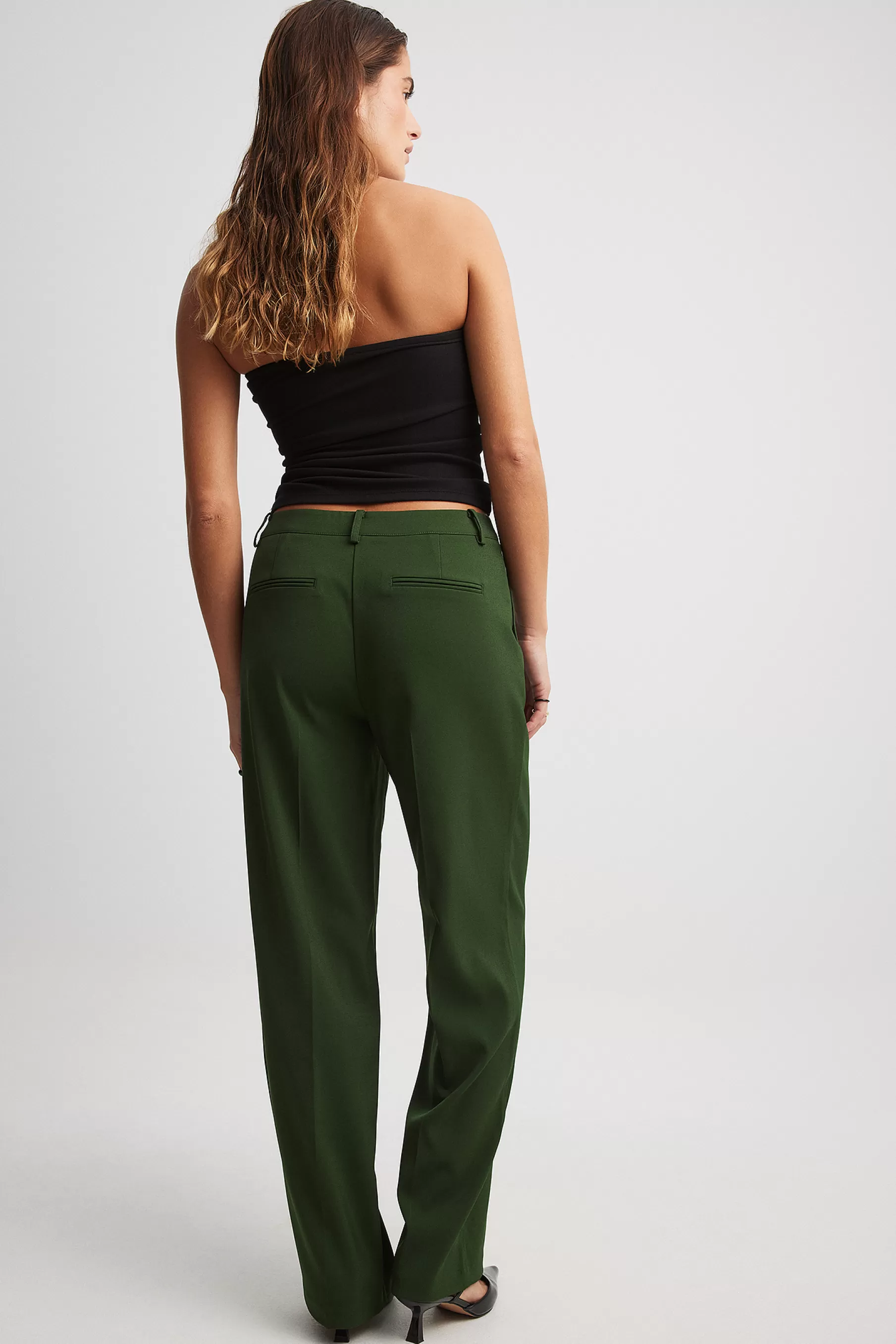 NA-KD Straight Low Waist Suit Pants Green