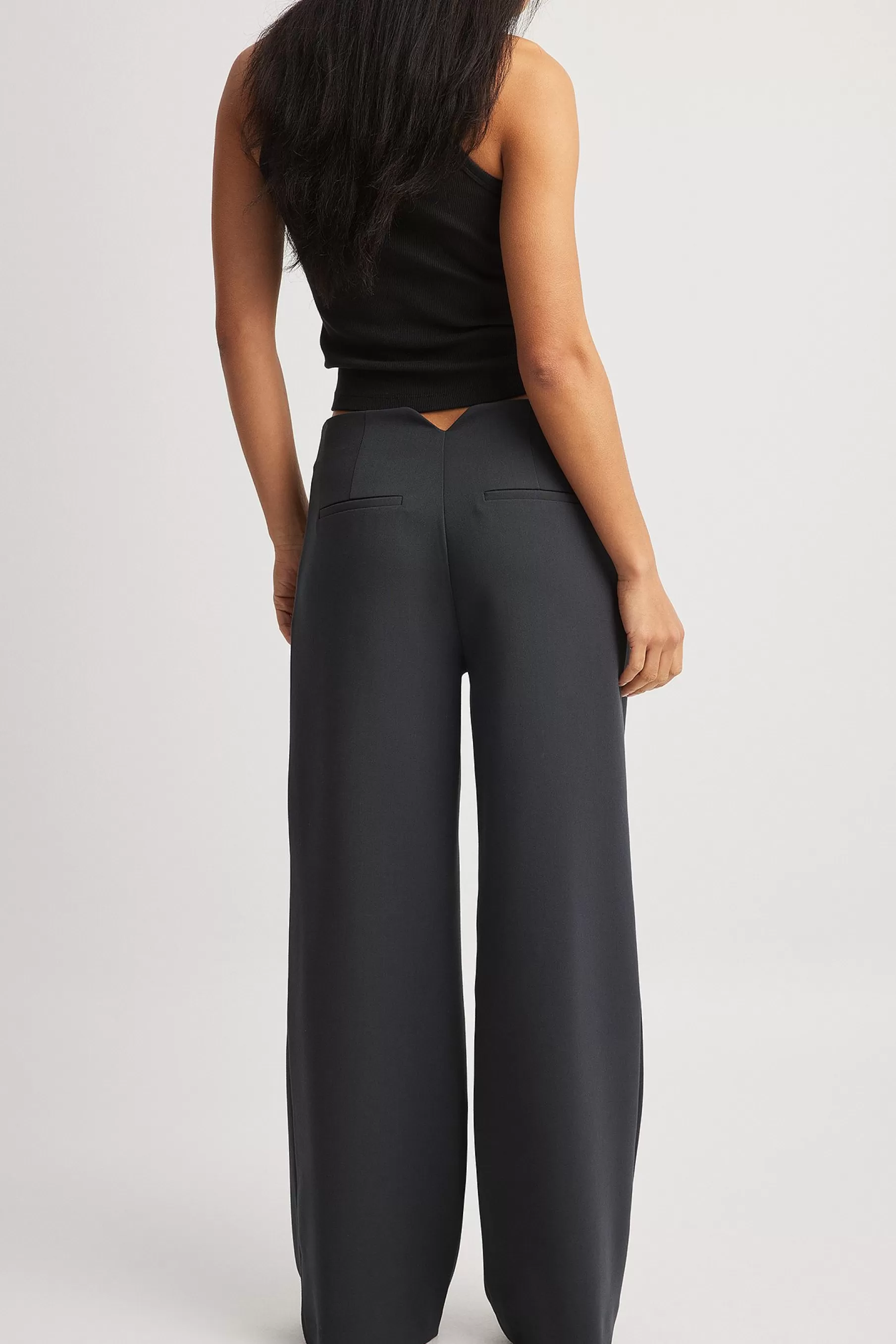 NA-KD Straight Low Waist Suit Pants Grey