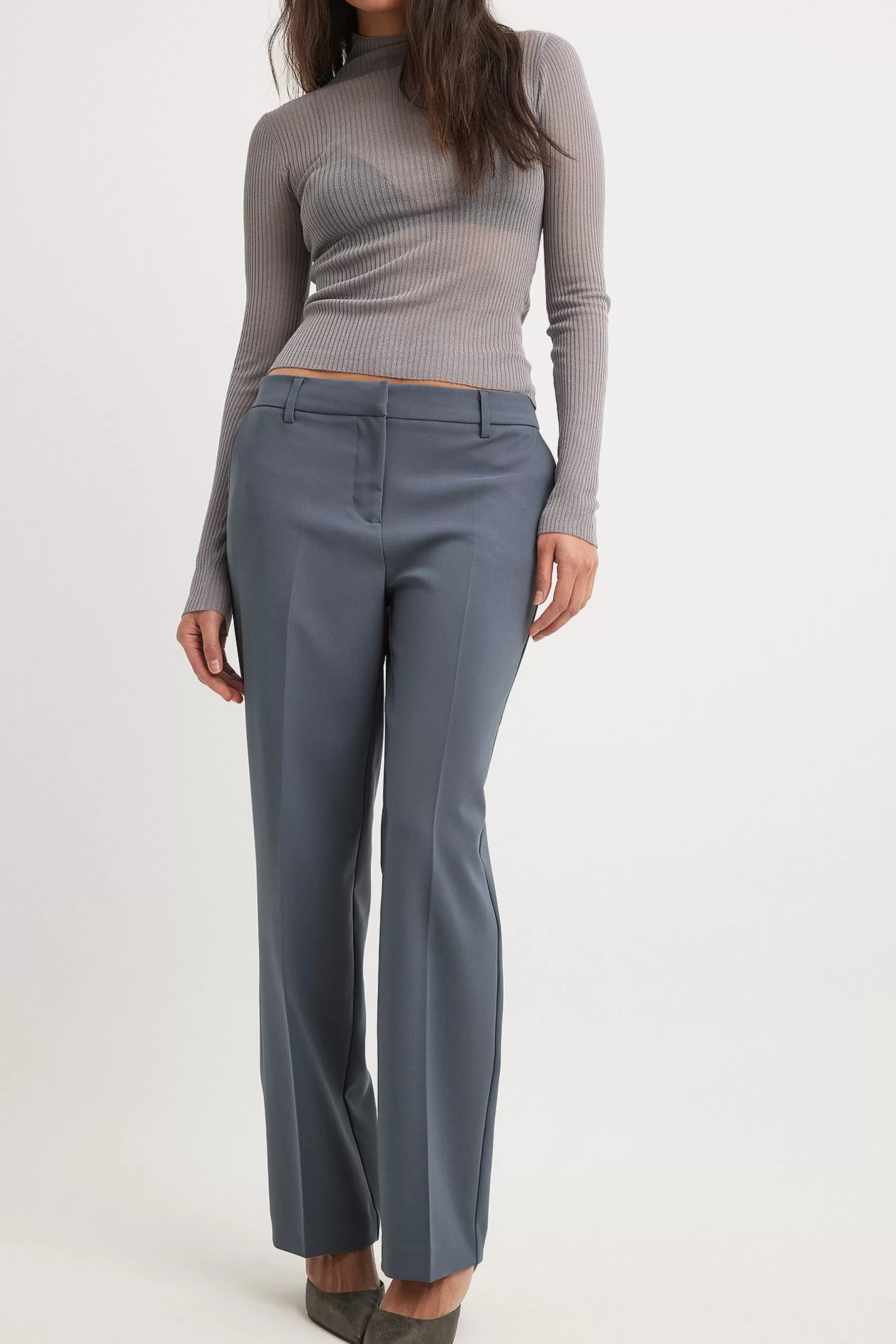 NA-KD Straight Low Waist Suit Pants Grey