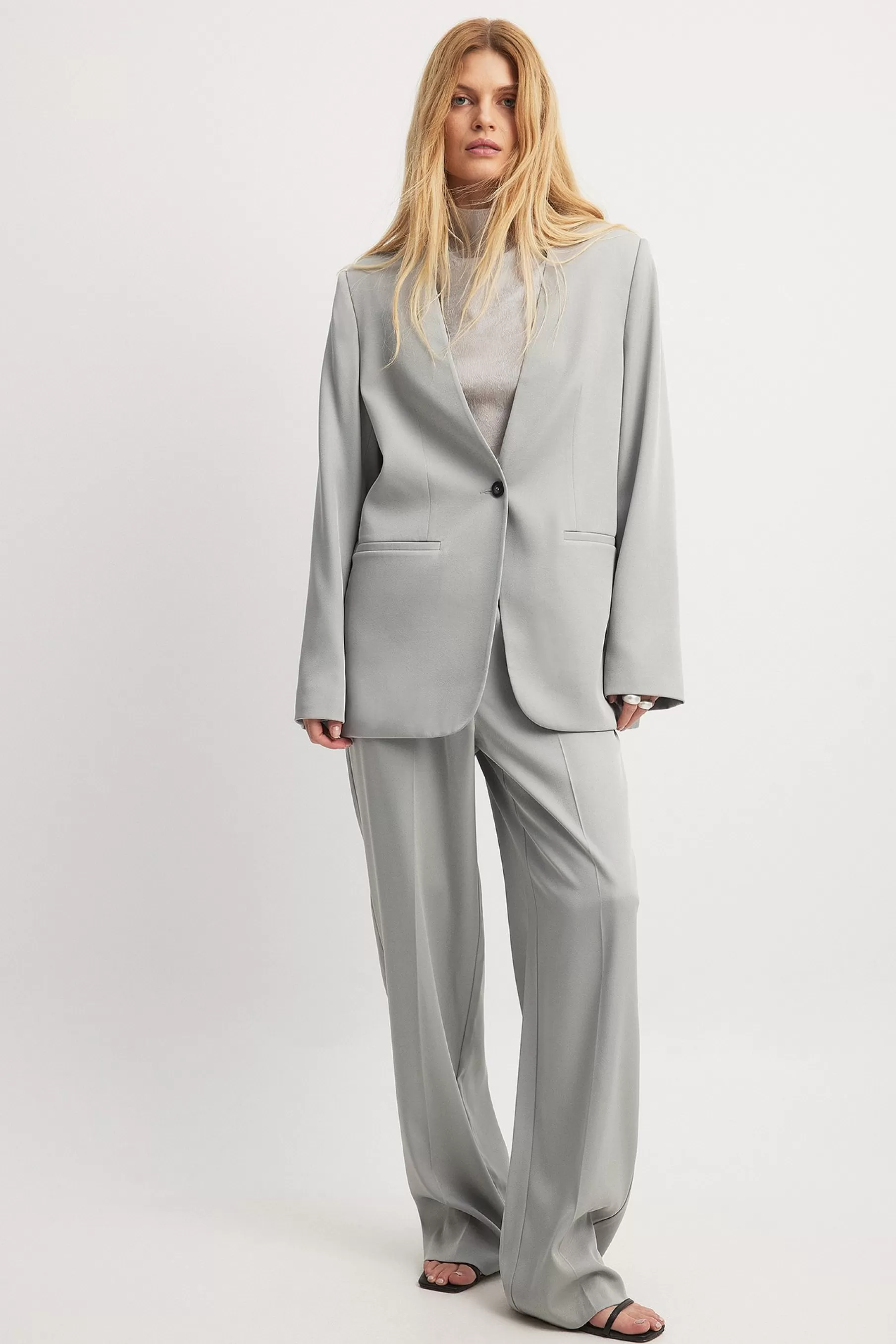 NA-KD Straight Low Waist Suit Pants Grey