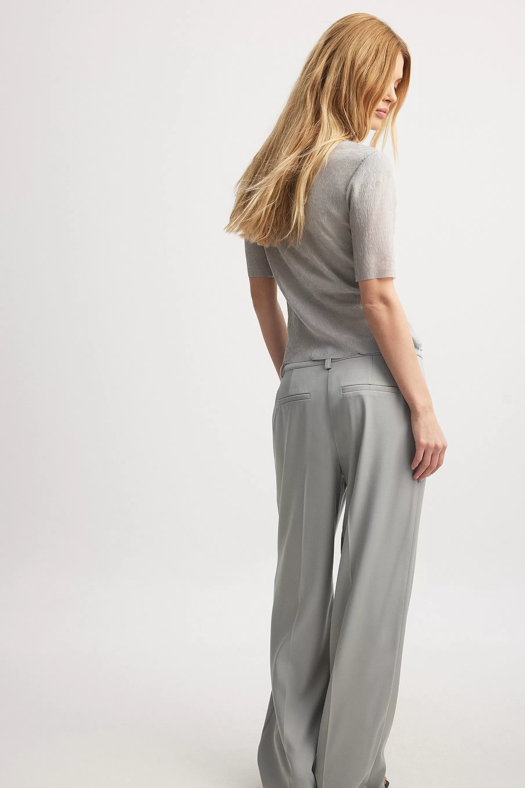 NA-KD Straight Low Waist Suit Pants Grey