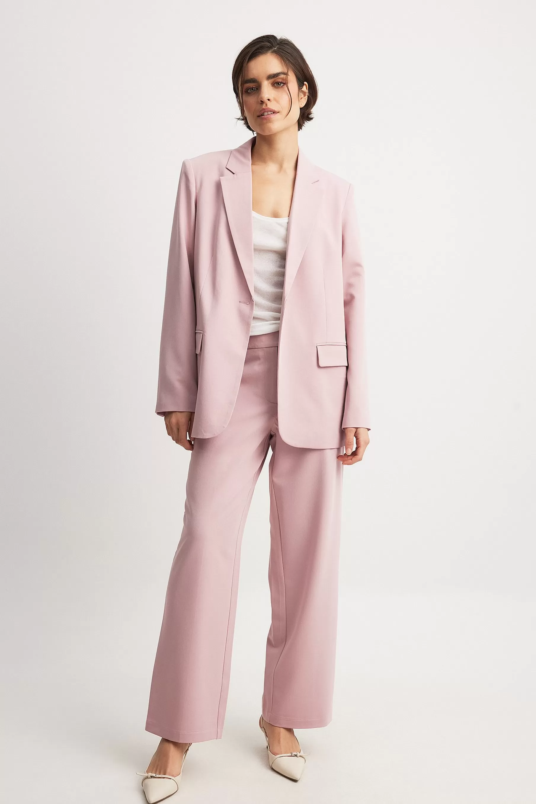 NA-KD Straight Low Waist Suit Pants Pink