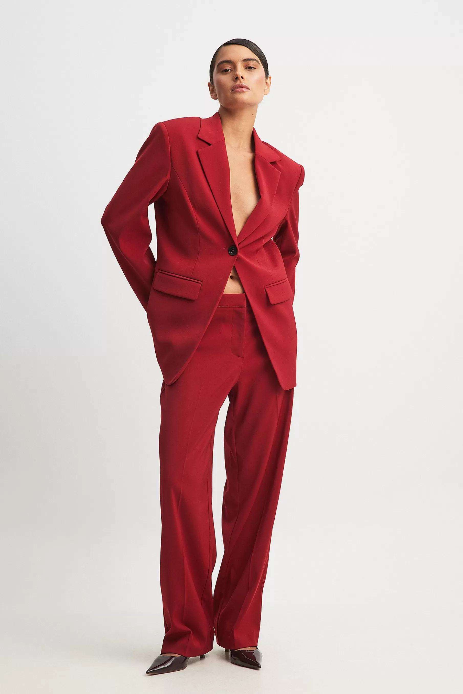 NA-KD Straight Low Waist Suit Pants Red