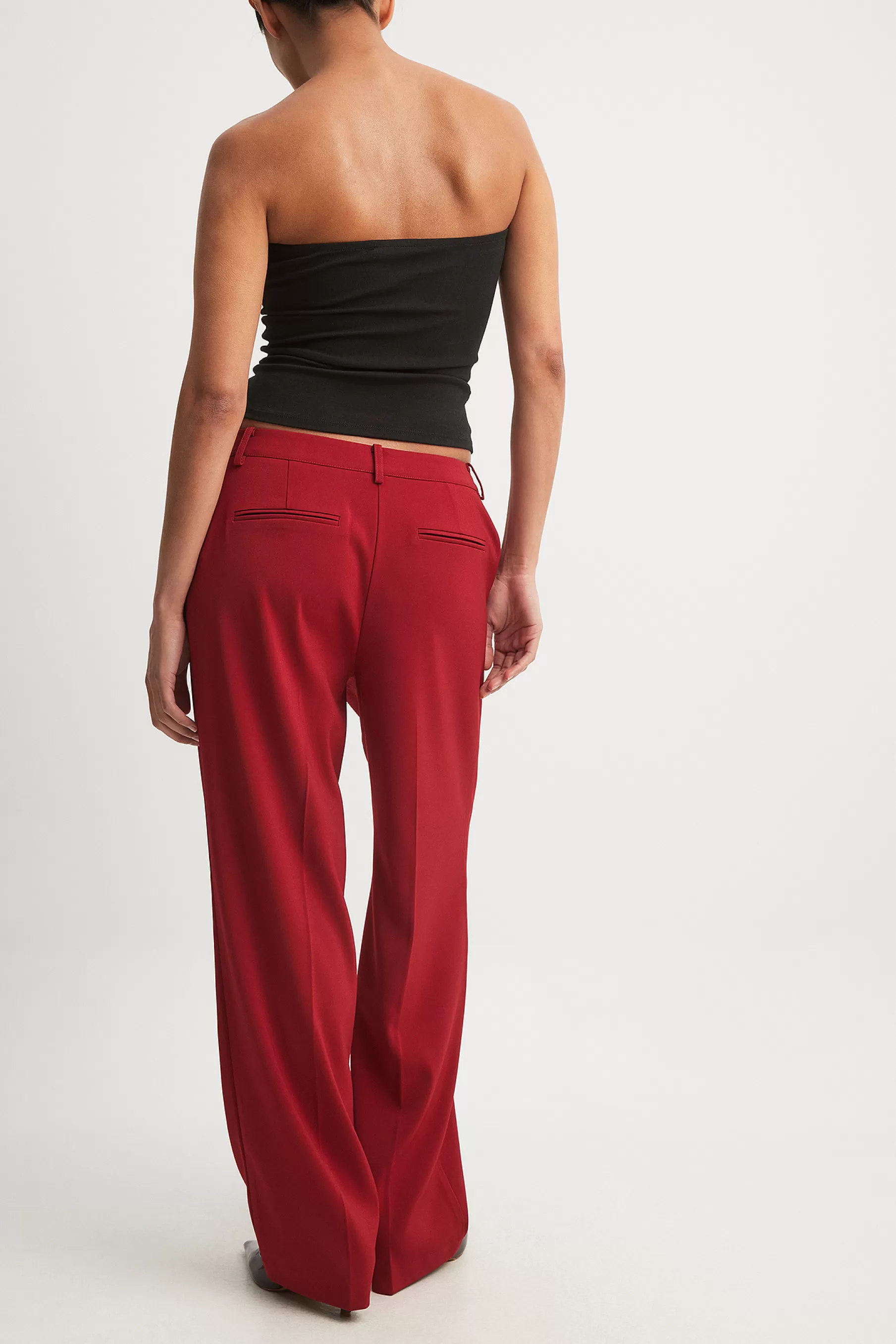 NA-KD Straight Low Waist Suit Pants Red