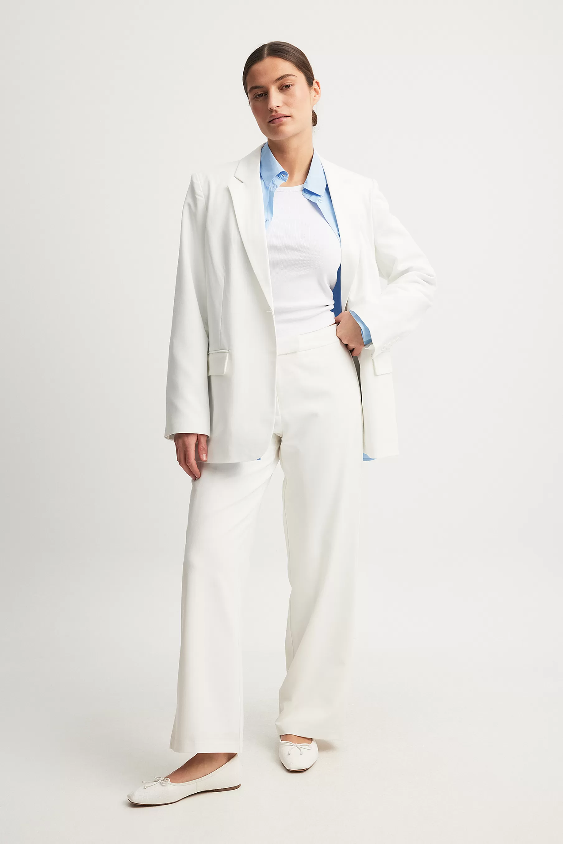 NA-KD Straight Low Waist Suit Pants White