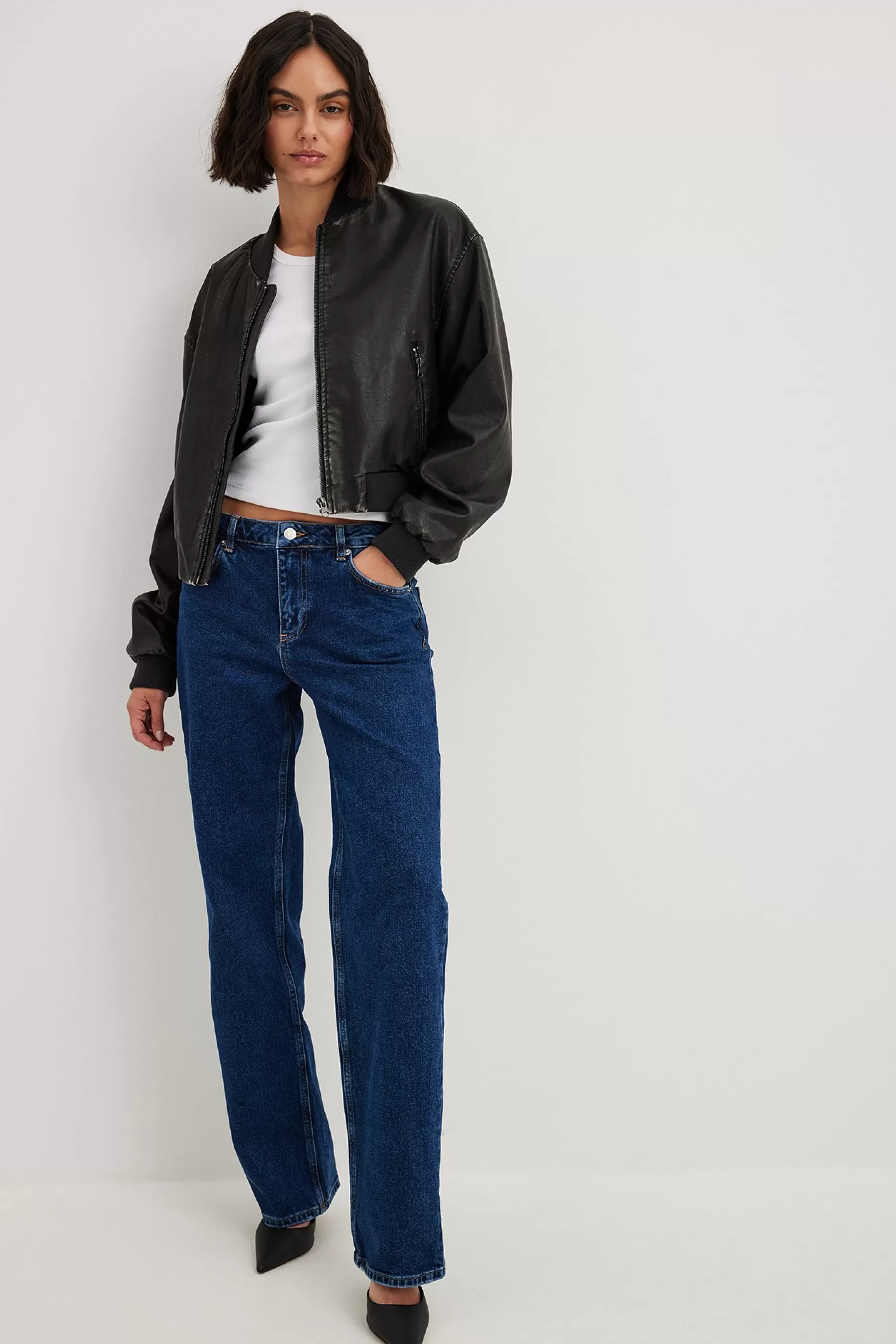 NA-KD Straight Mid Waist Jeans Blue