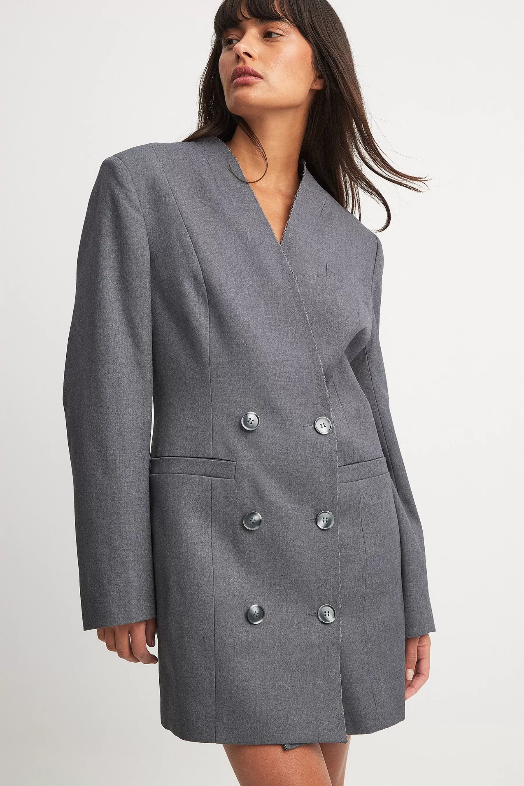 NA-KD Straight Oversized Blazer Dress Grey