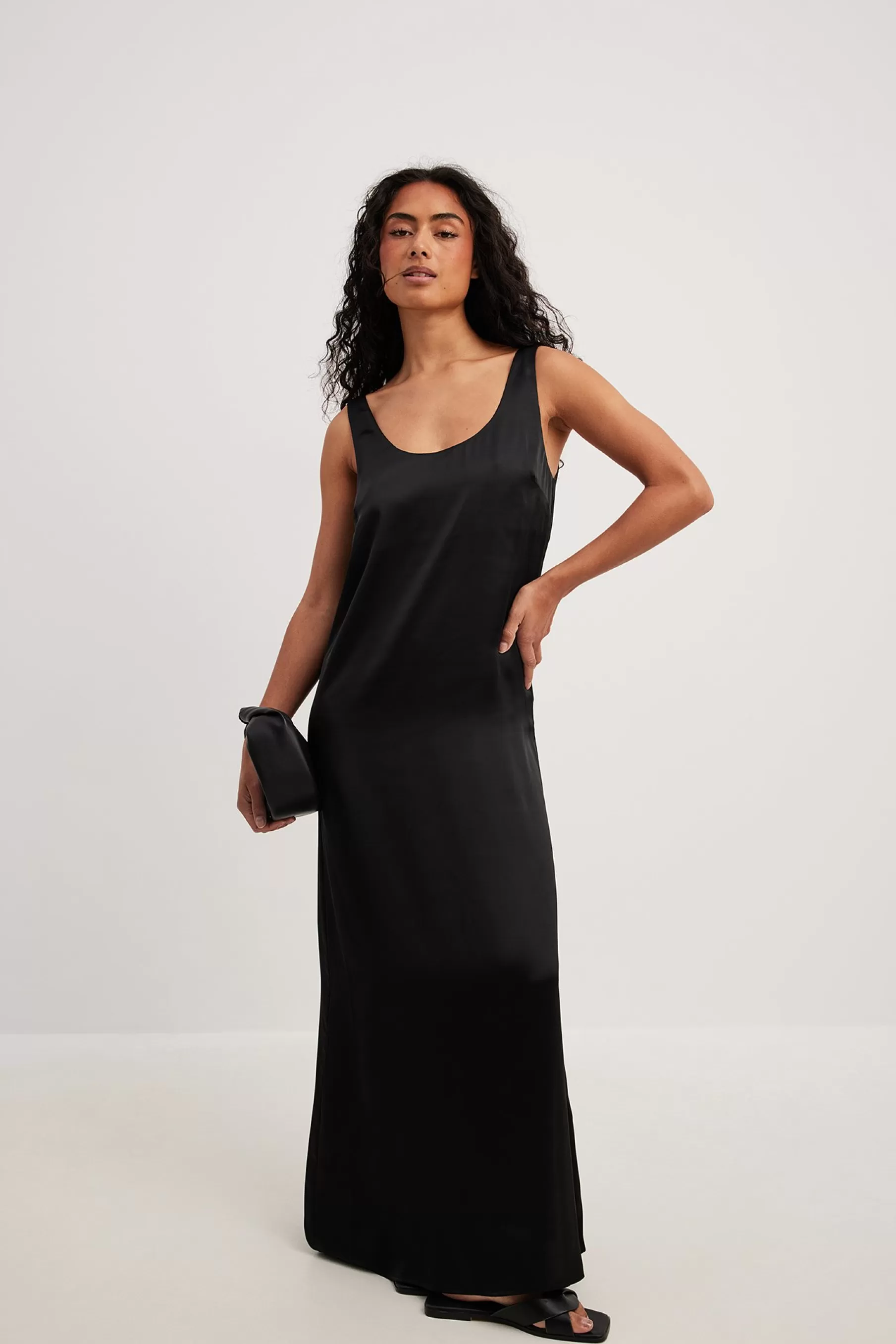 NA-KD Straight Satin Maxi Dress Black