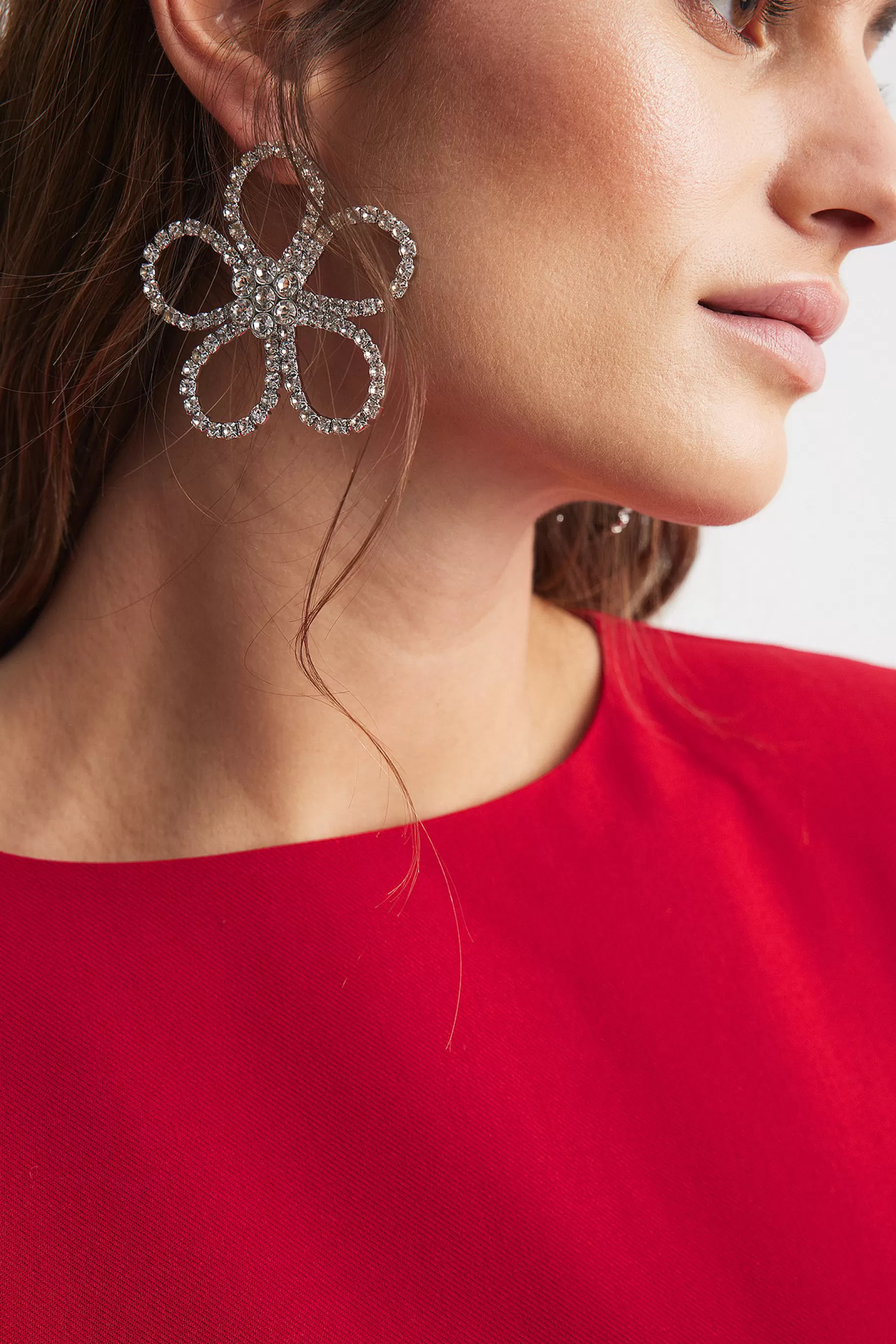 NA-KD Strass Flower Earrings Silver