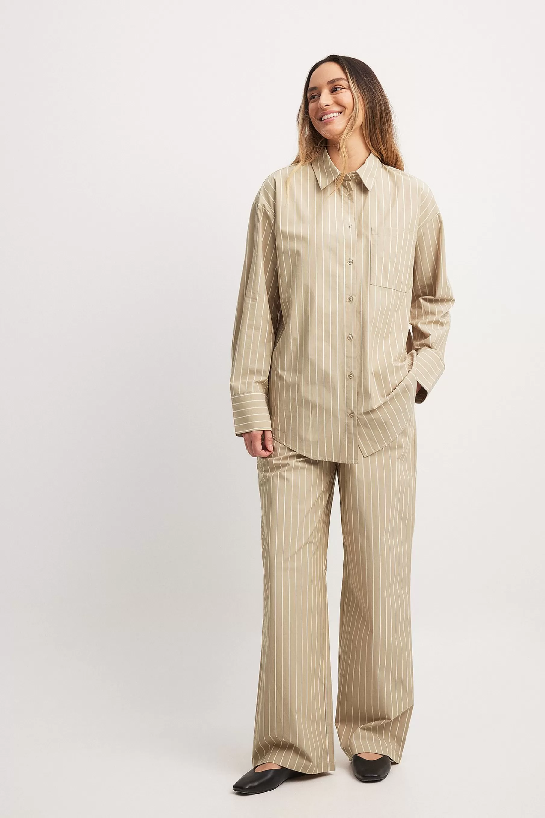 NA-KD Striped Cotton Drawstring Pants Beige