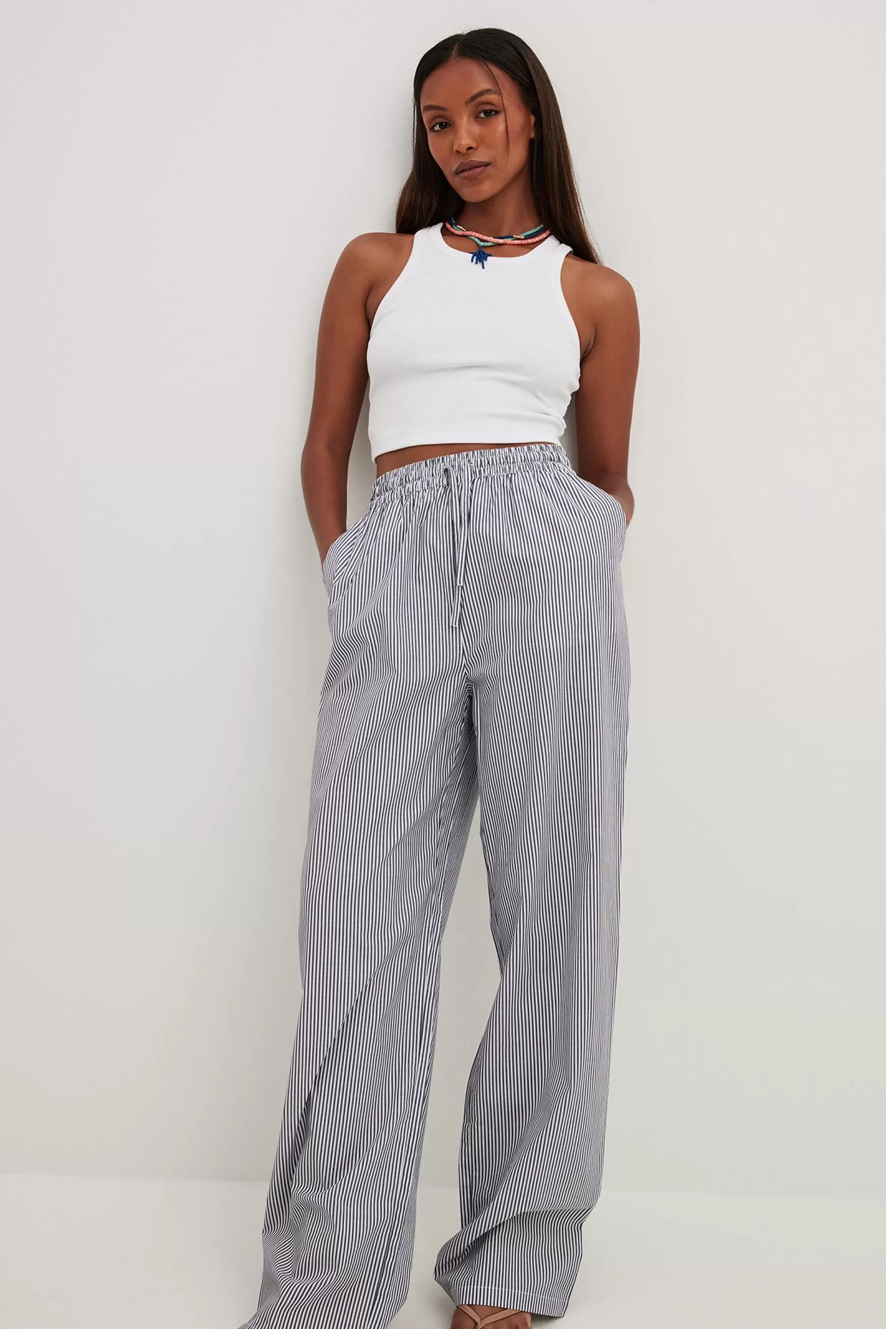 NA-KD Striped Cotton Drawstring Pants Stripe