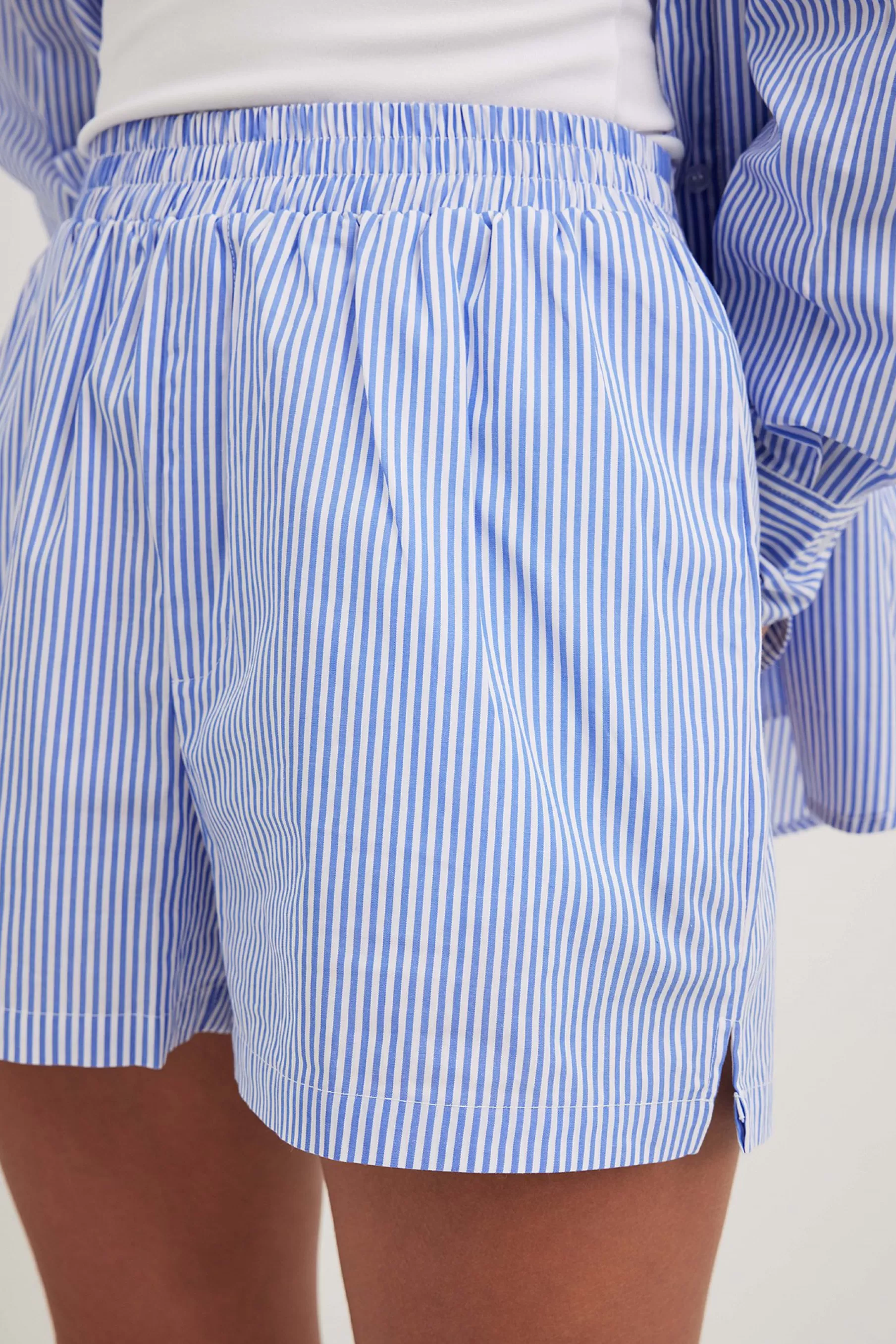 NA-KD Striped Elastic Waist Cotton Shorts Blue