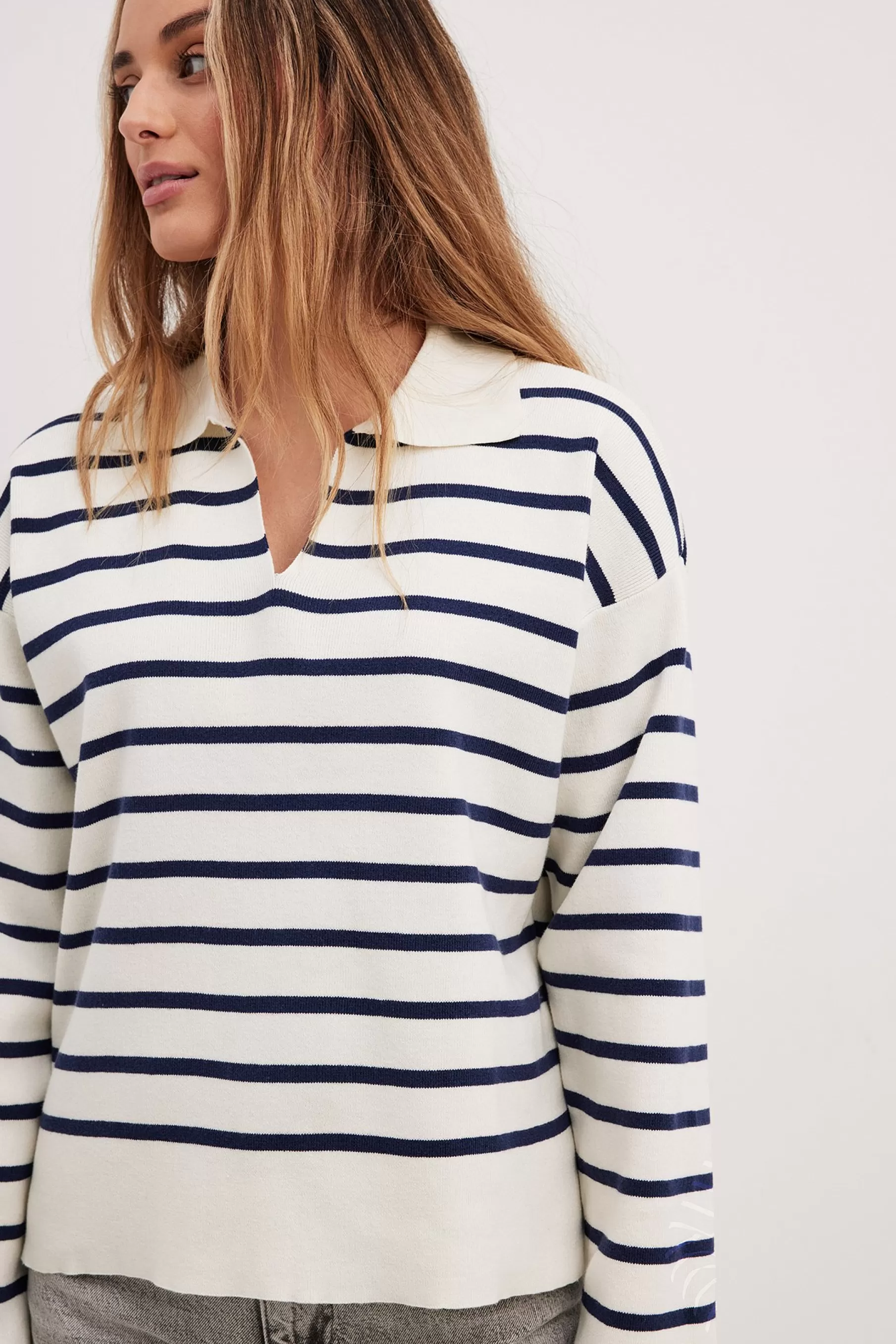 NA-KD Striped Knitted Collar Sweater Stripe