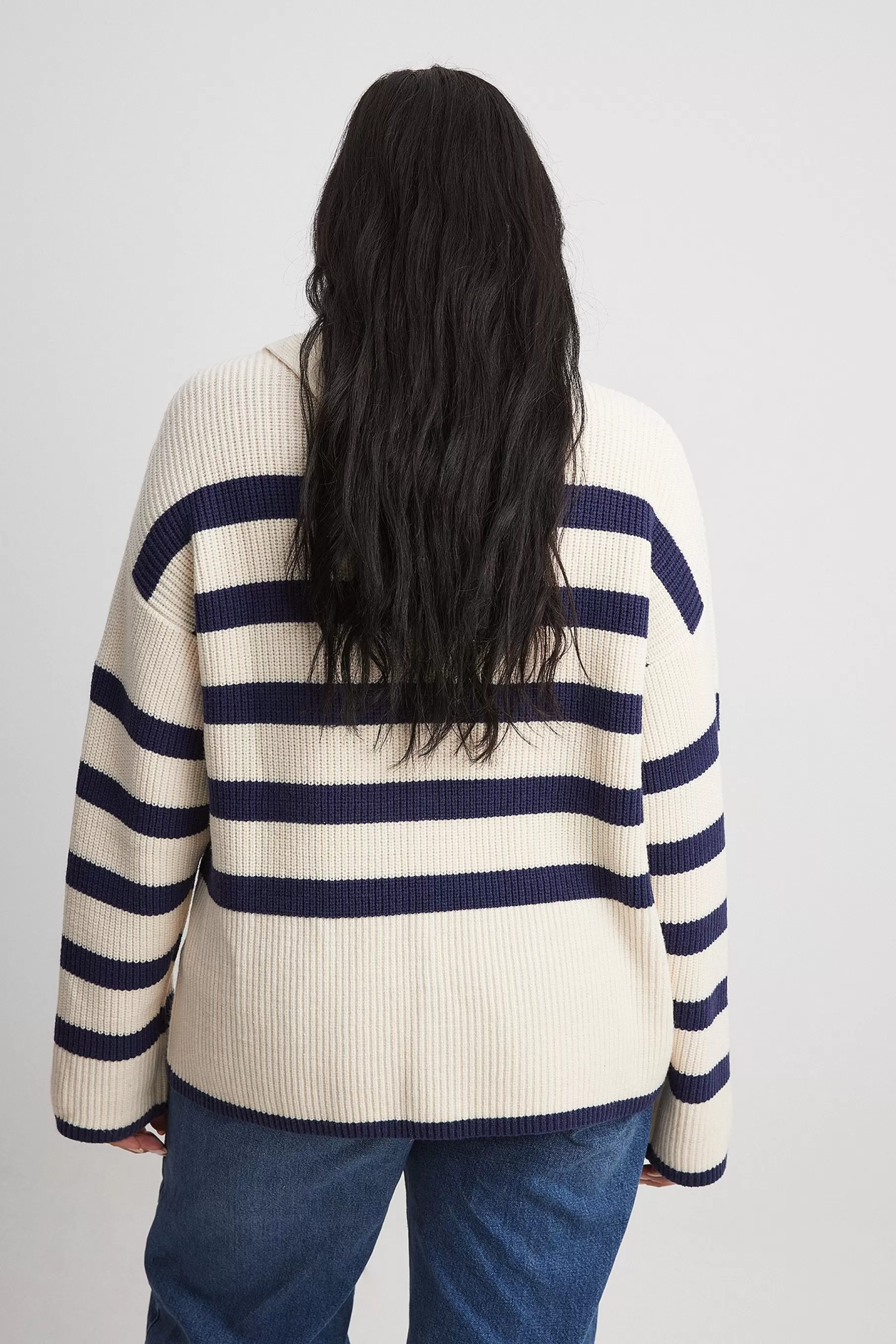 NA-KD Striped Knitted Turtleneck Sweater Offwhite