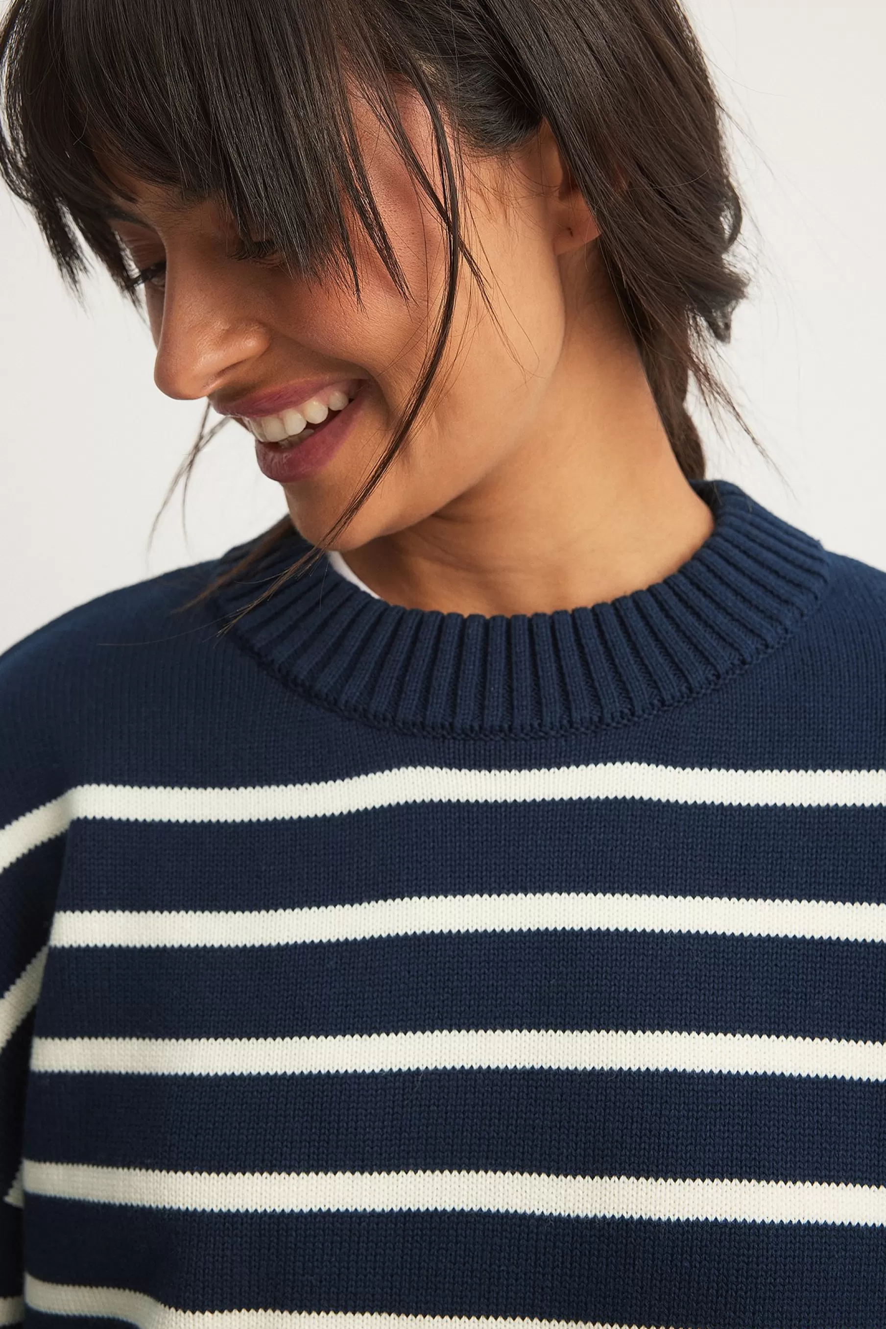 NA-KD Striped Oversized Knitted Sweater Navy