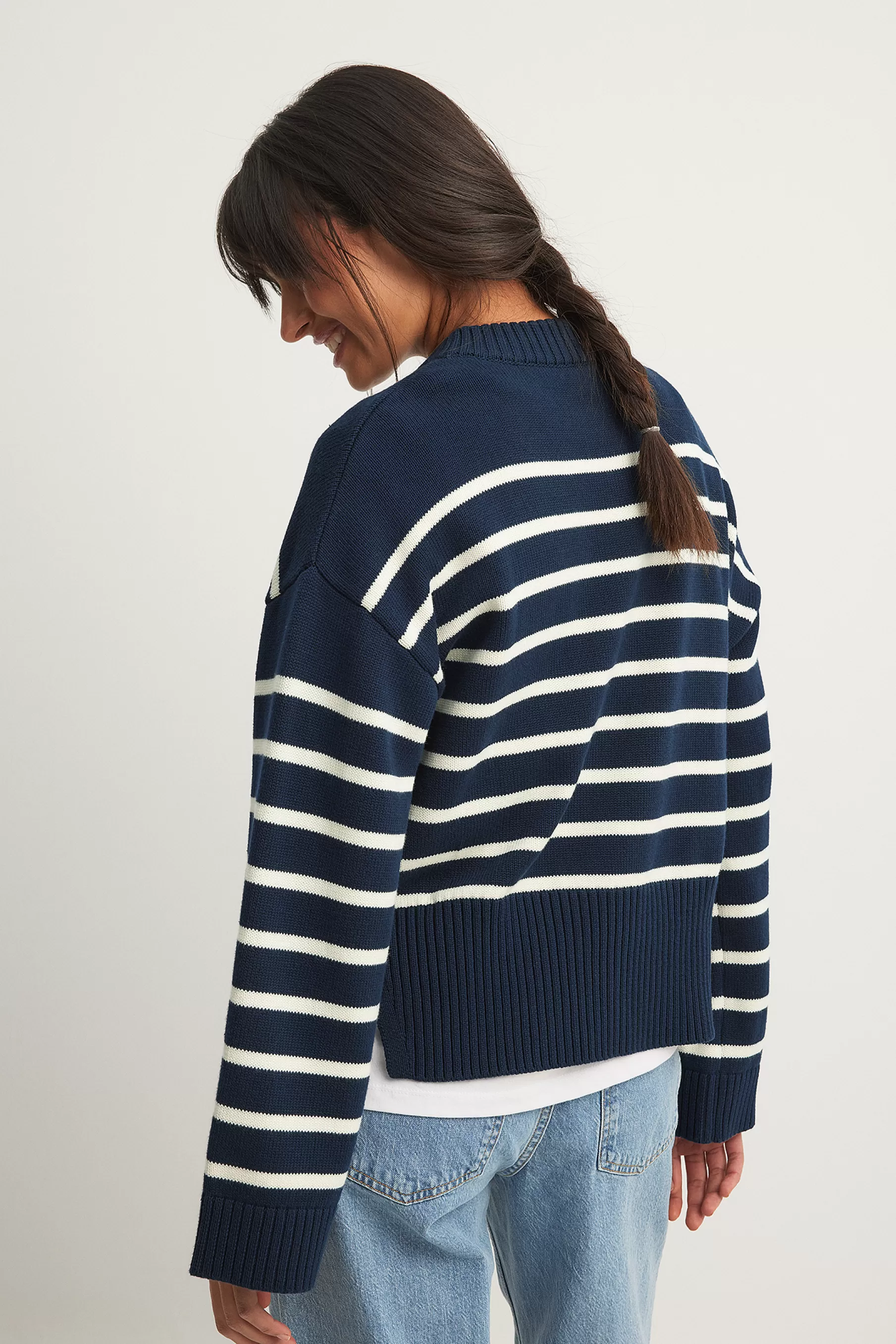 NA-KD Striped Oversized Knitted Sweater Navy