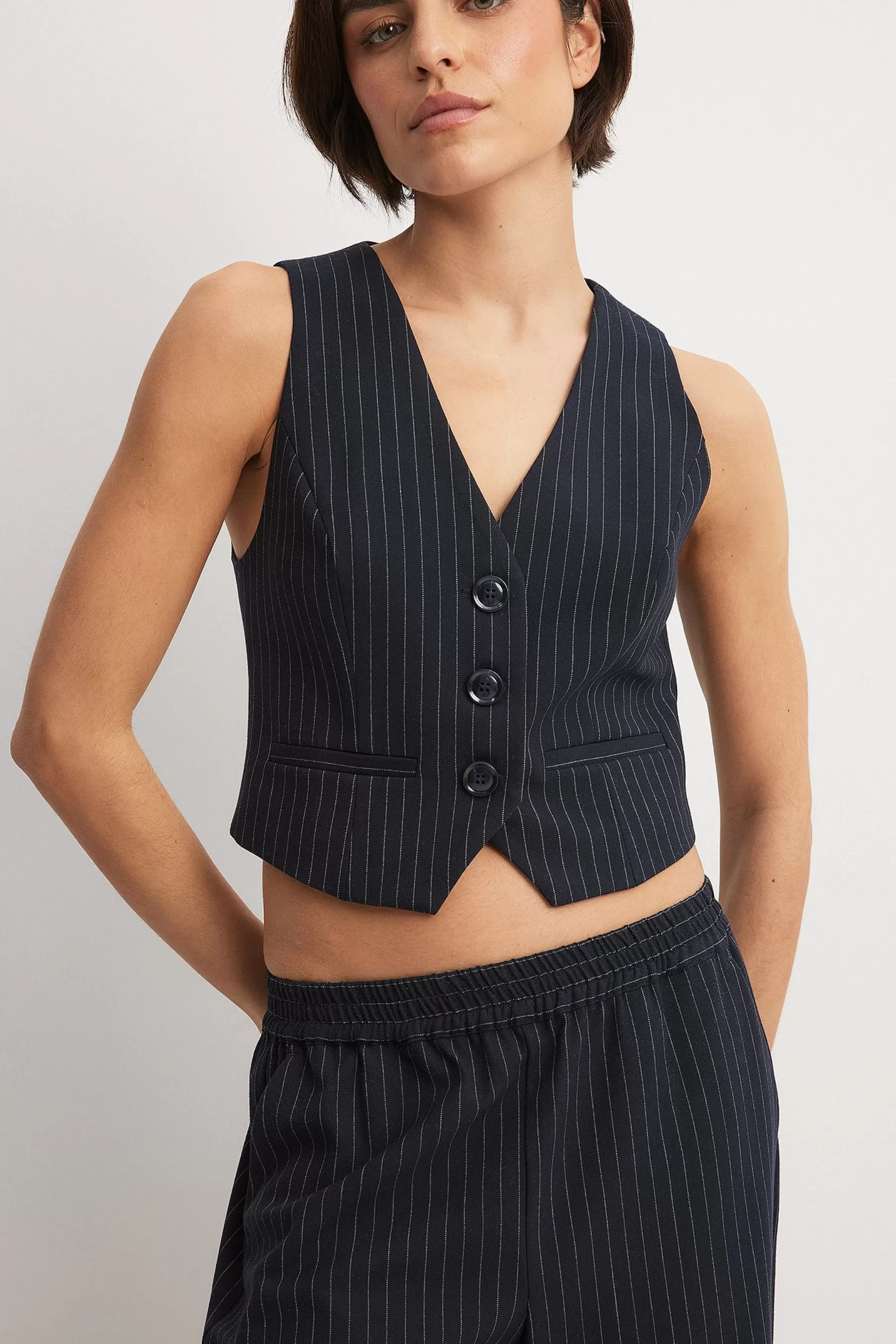 NA-KD Striped Tailored Vest Navy