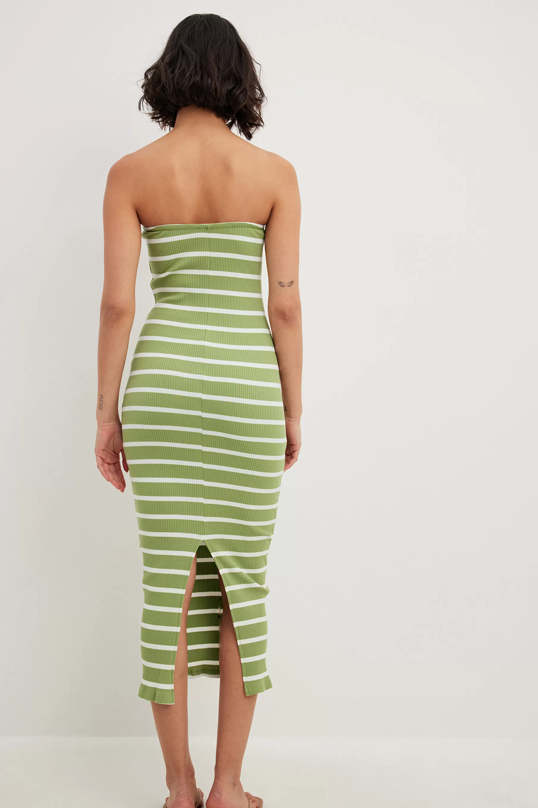 NA-KD Striped Tube Midi Dress Green