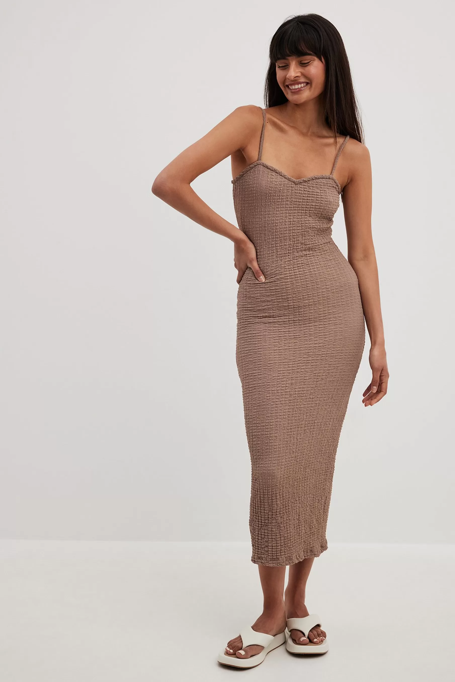 NA-KD Structure Midi Strap Dress Brown