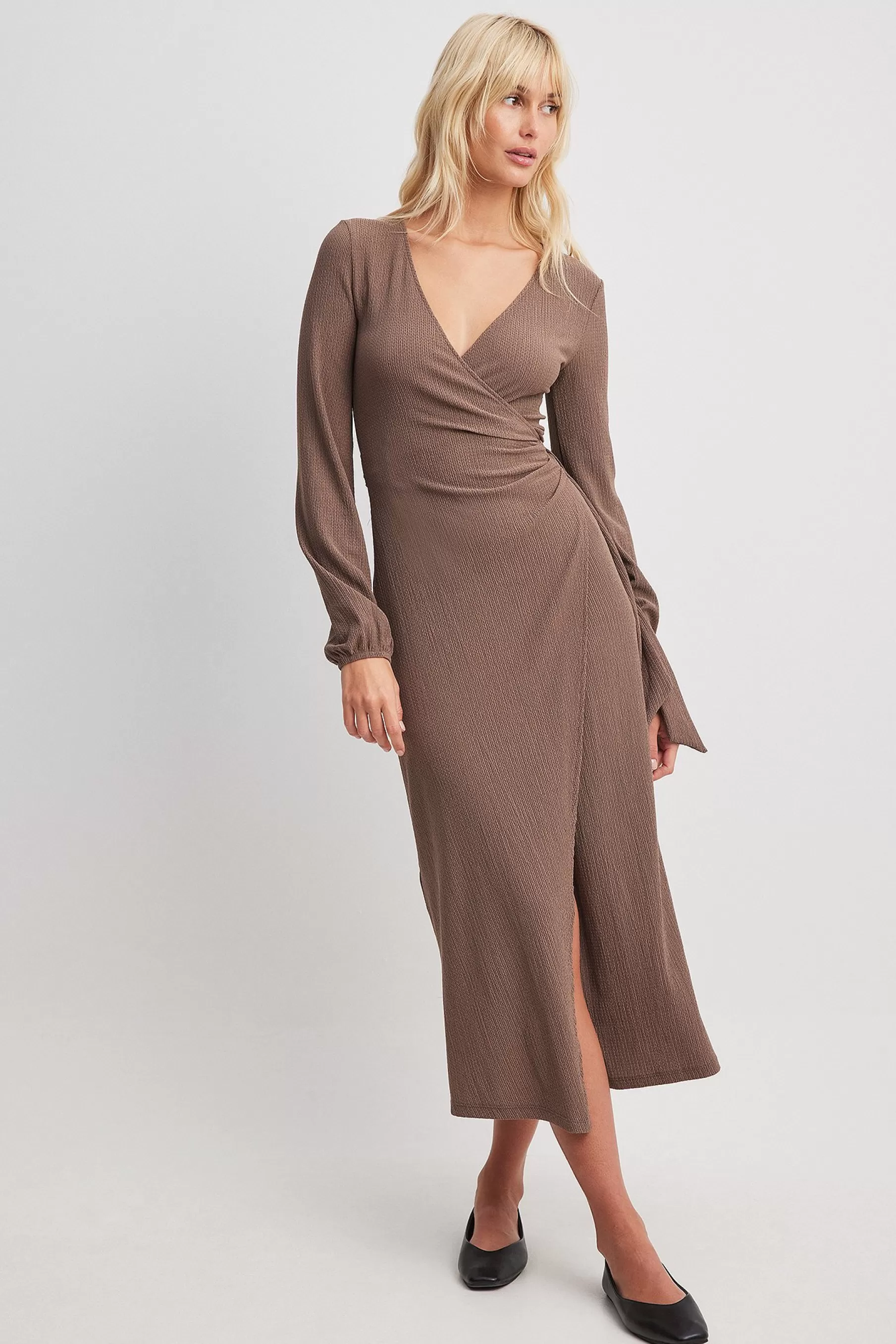 NA-KD Structure Wrap Midi Dress Brown