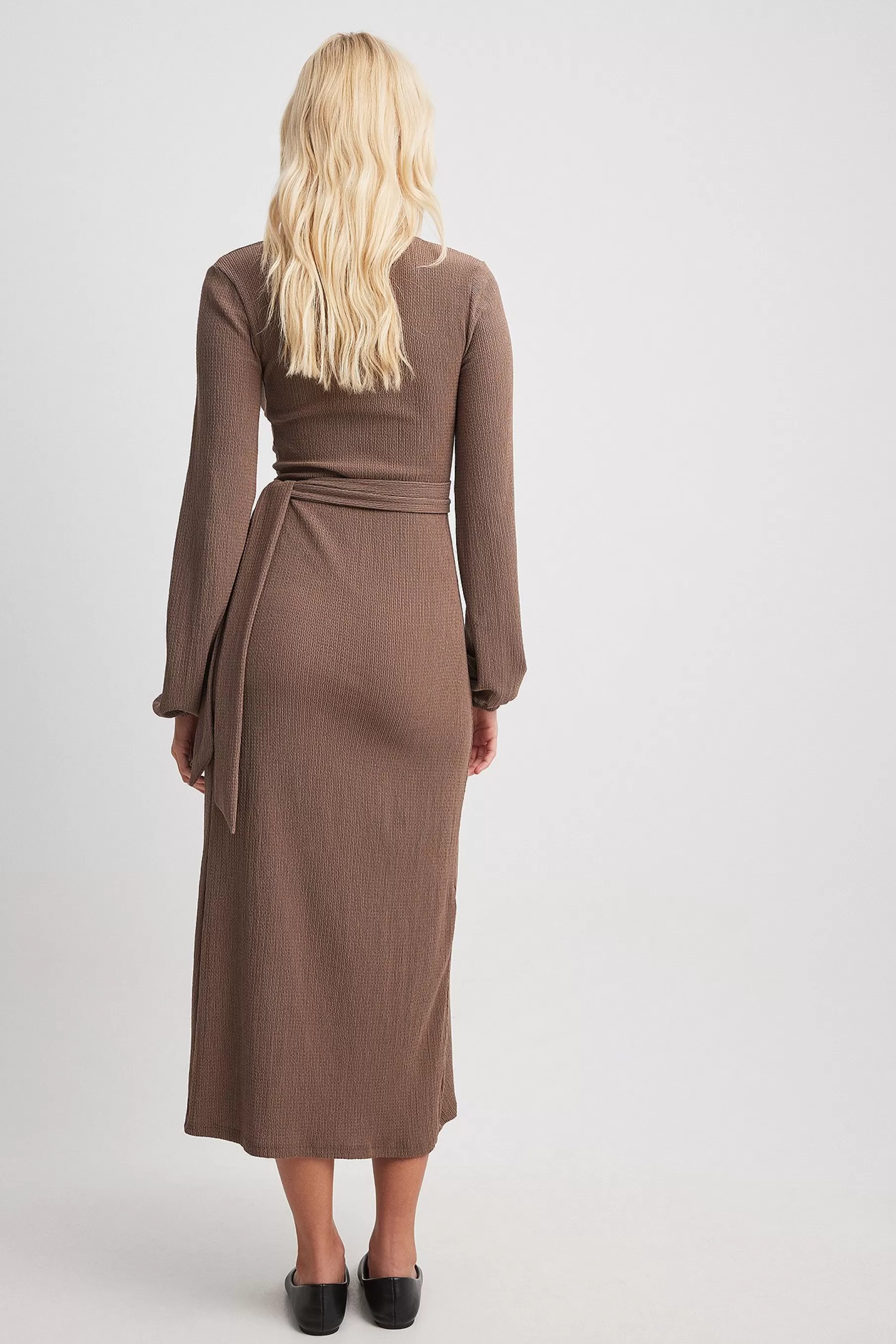 NA-KD Structure Wrap Midi Dress Brown