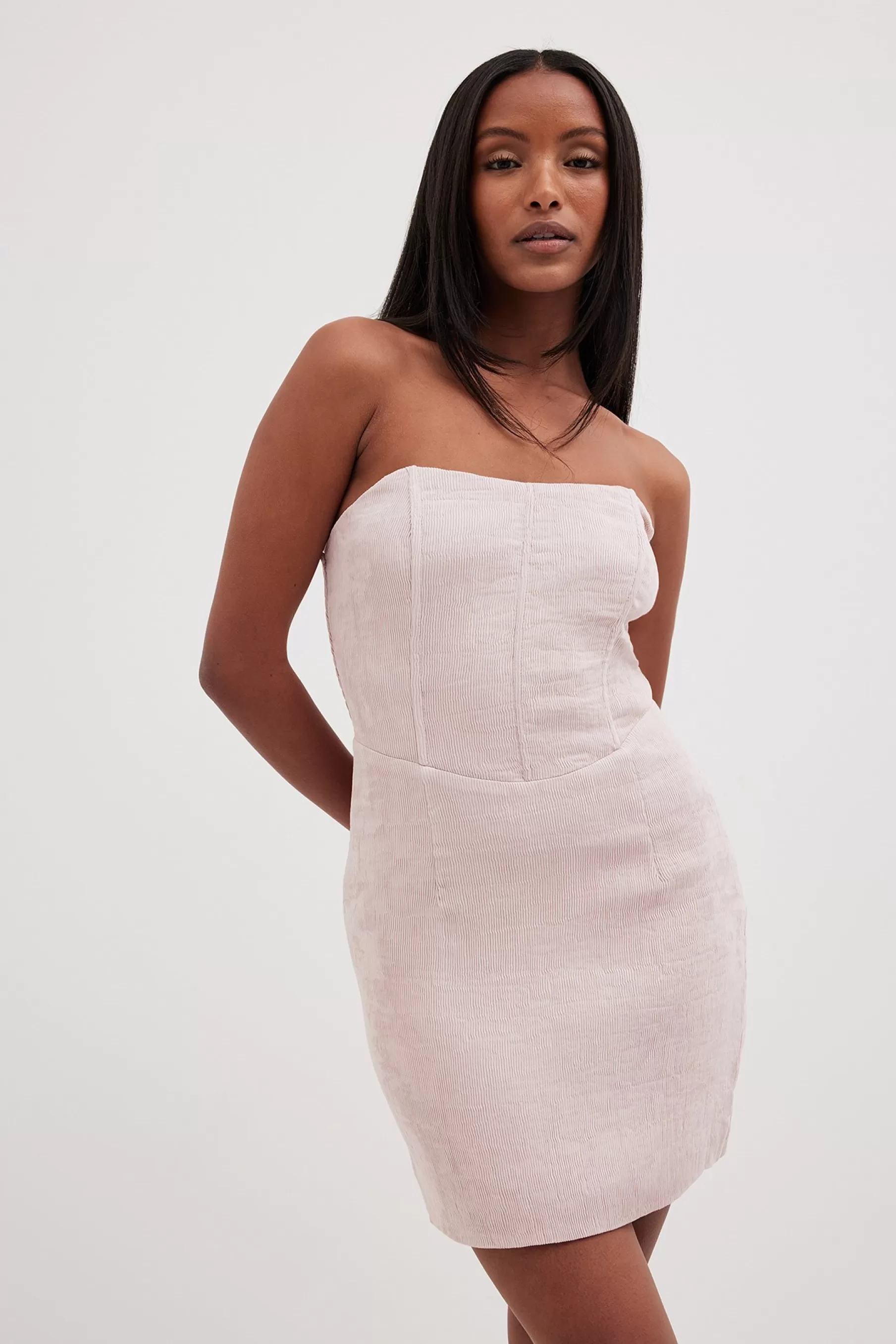 NA-KD Structured Bandeau Mini Dress Beige