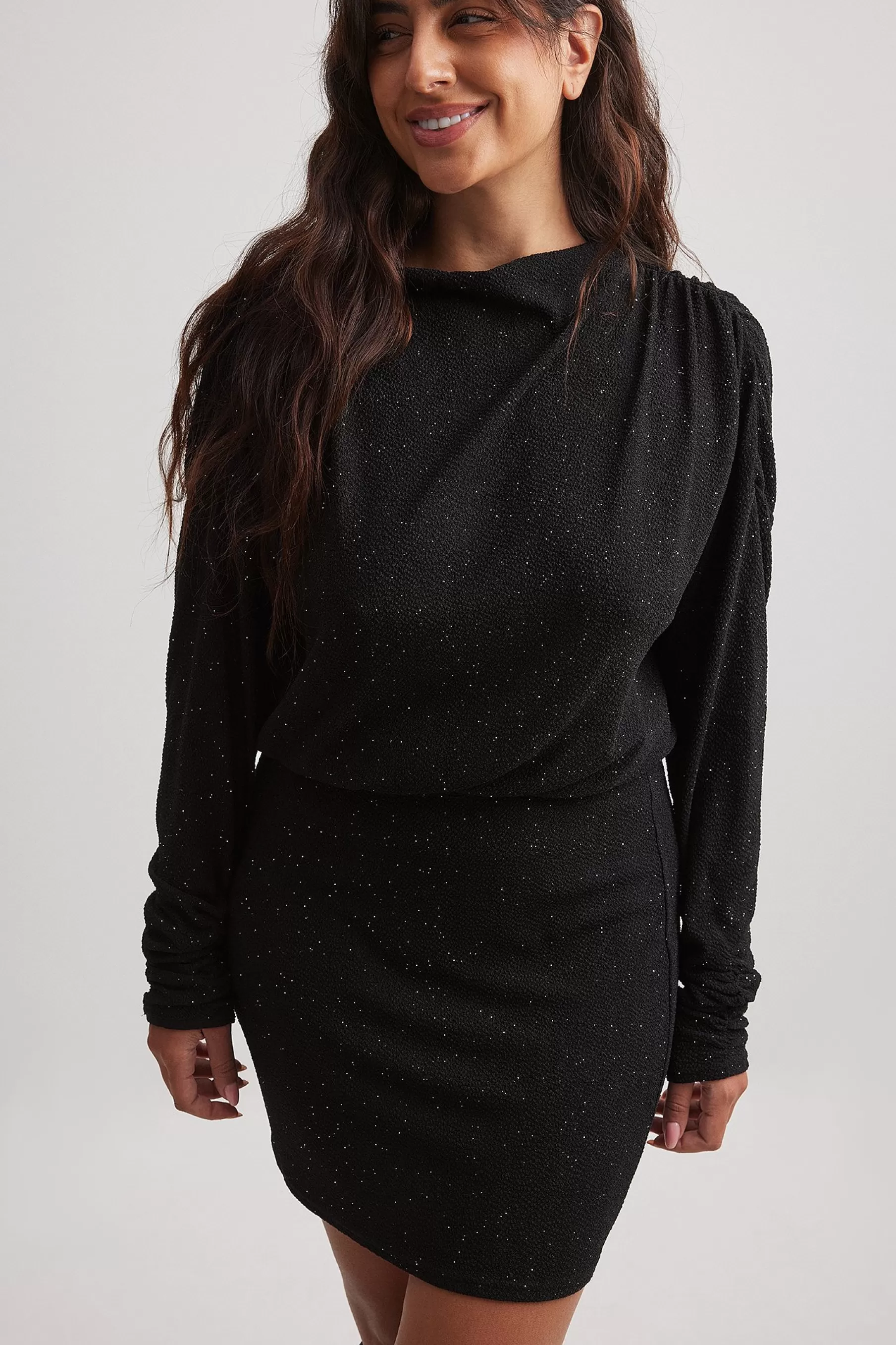 NA-KD Structured Glitter Mini Dress Black