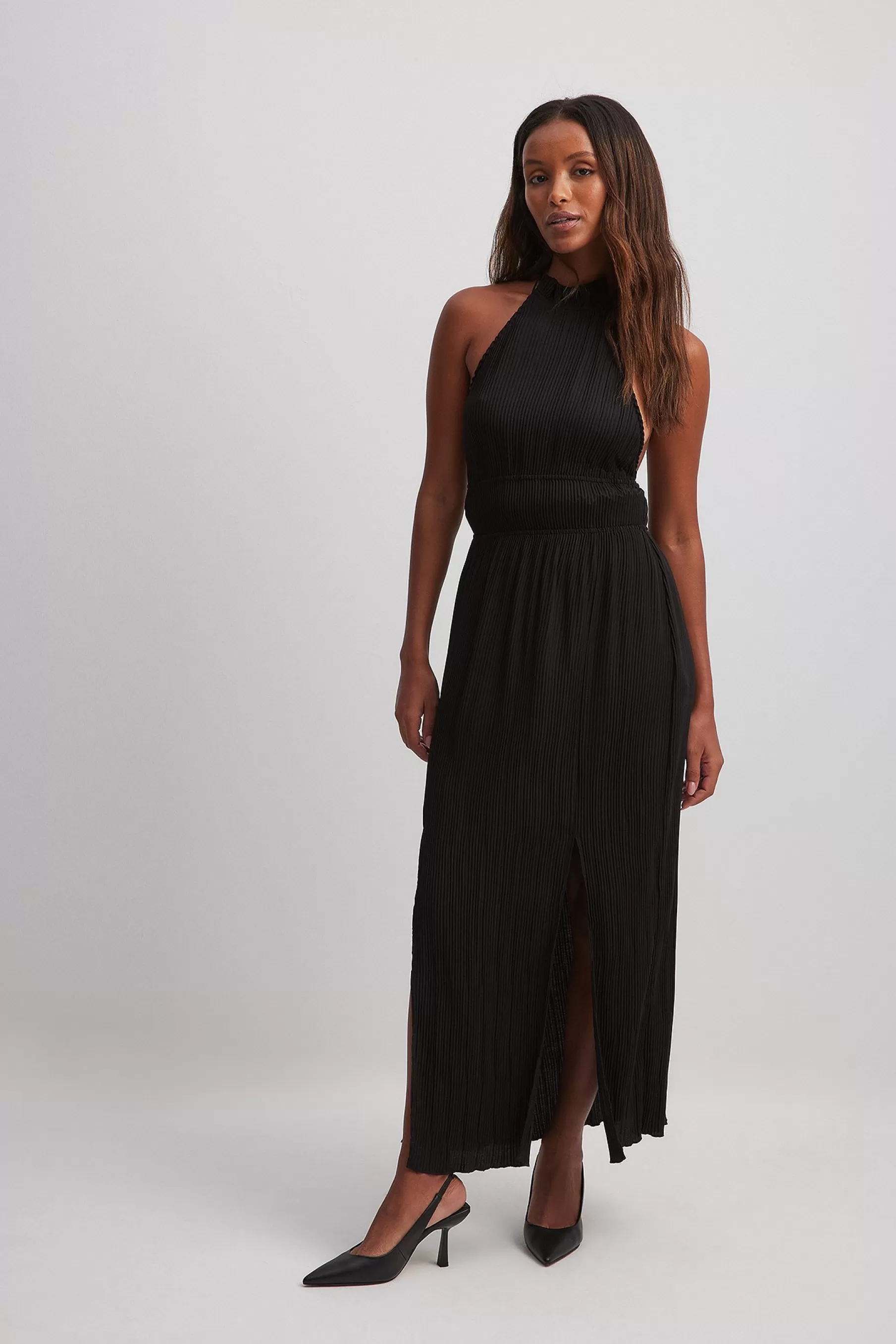 NA-KD Structured Halterneck Maxi Dress Black