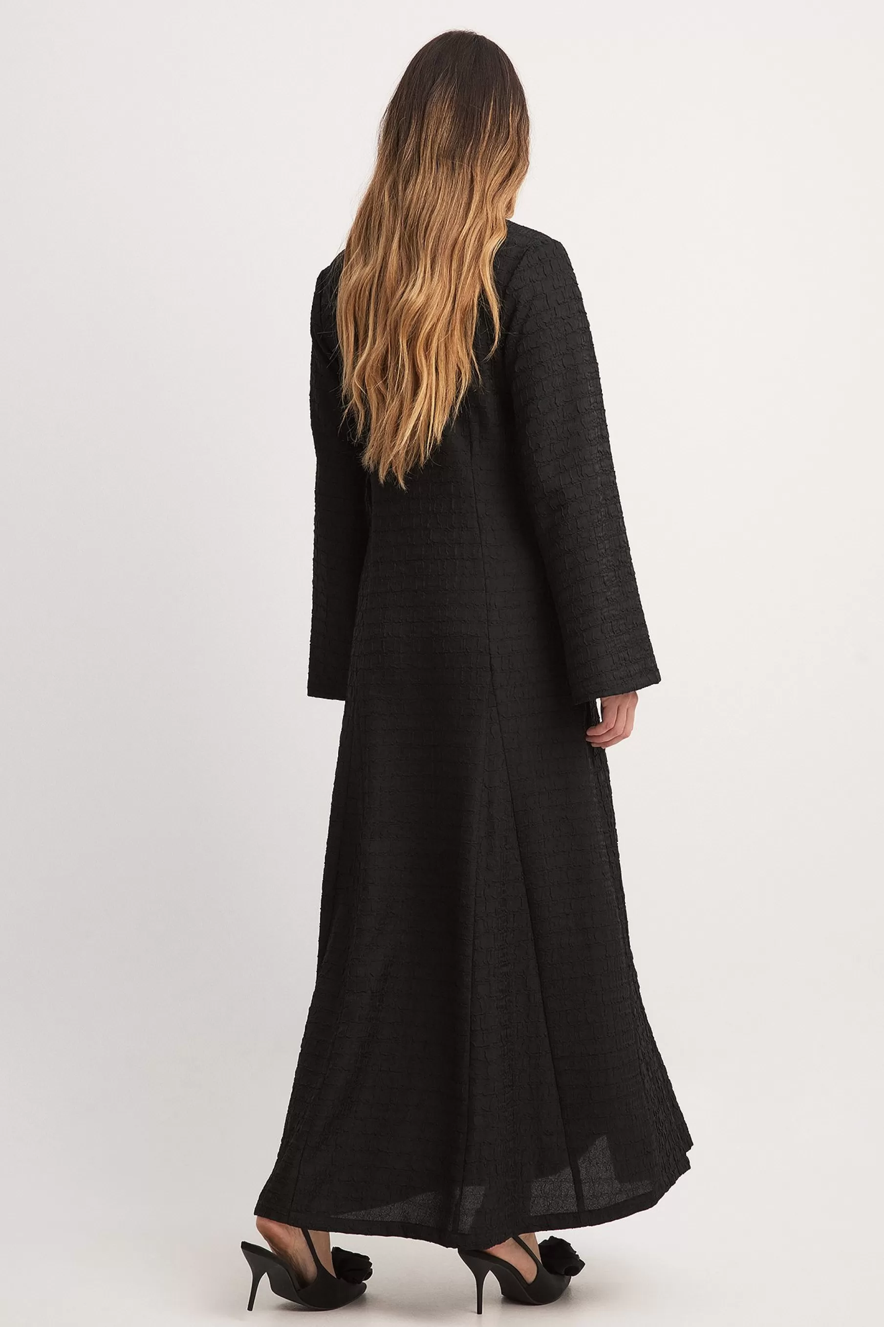 NA-KD Structured Long Sleeve Deep Neck Maxi Dress Black