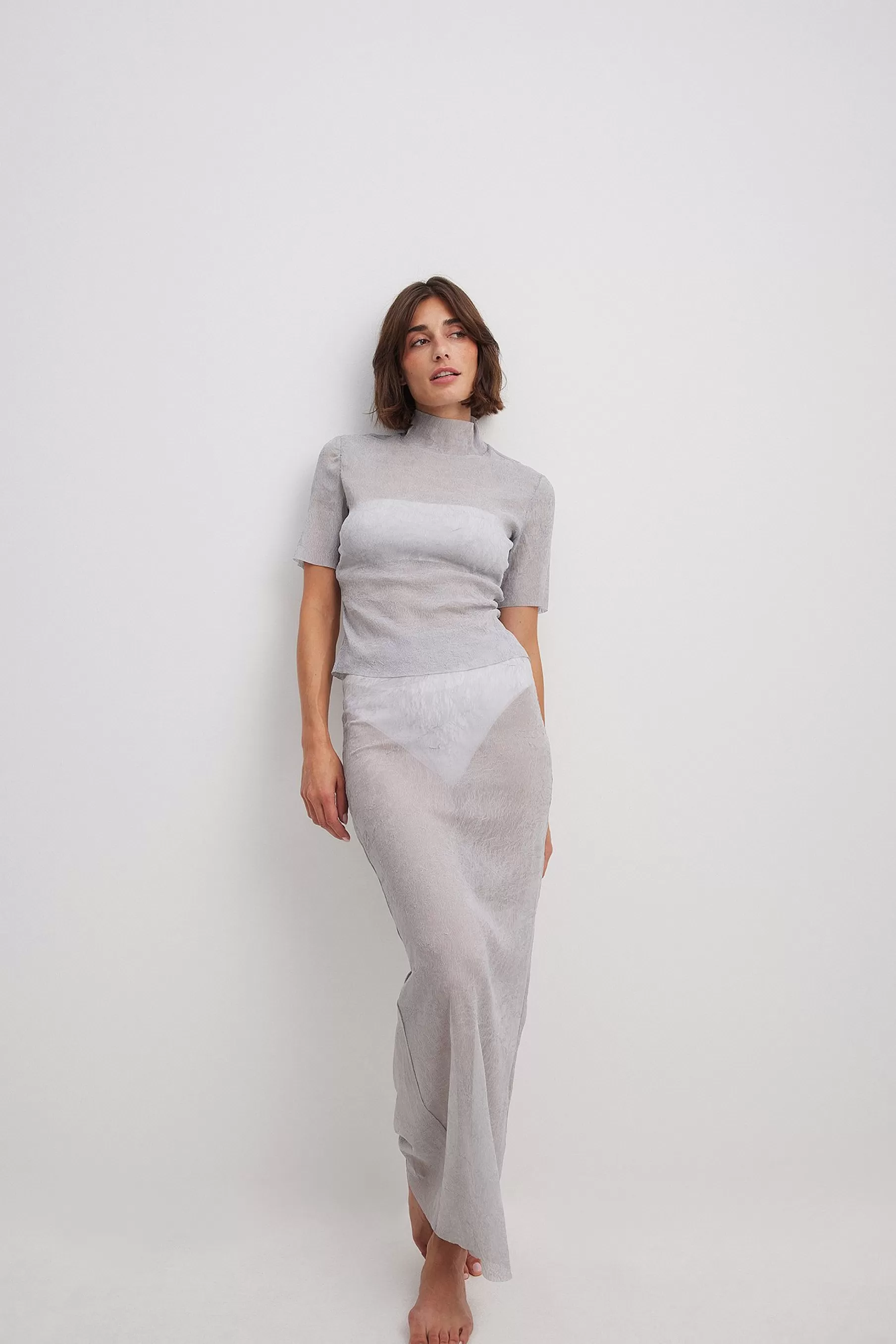 NA-KD Structured Maxi Skirt Grey