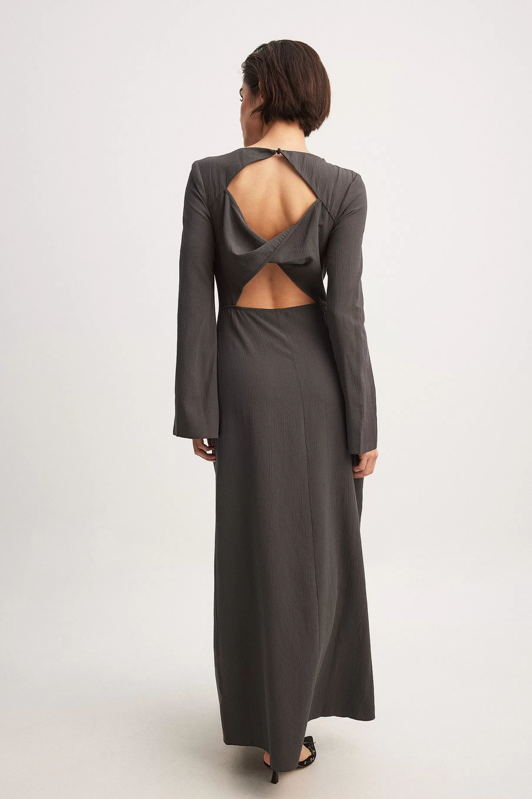 NA-KD Structured Melange Open Back Dress Grey