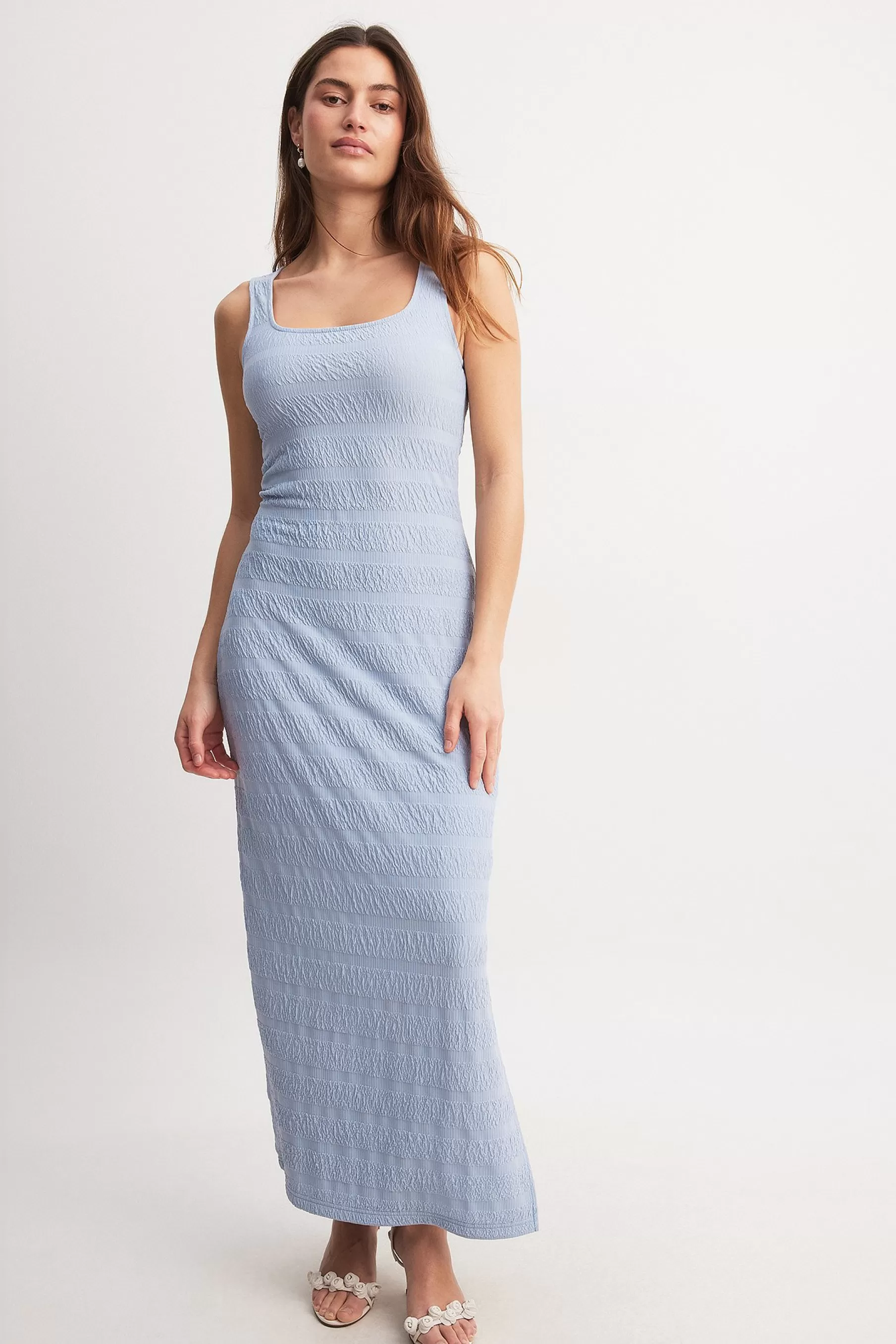 NA-KD Structured Midi Dress Blue